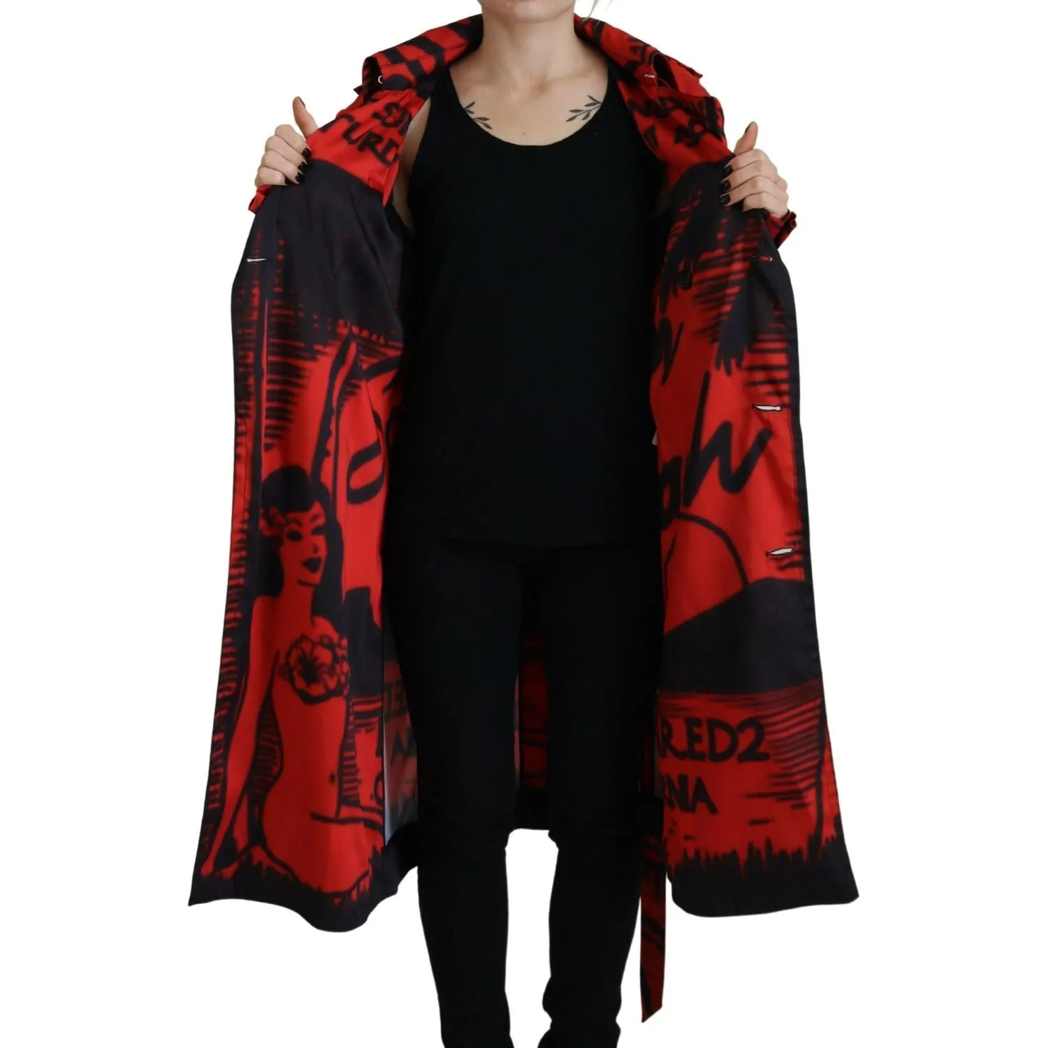 Dsquared² Red Printed Button Collared Desigual Coat Jacket