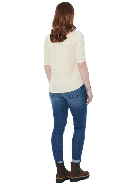 Elbow Sleeve Notch Neck  Shirttail Hem Top