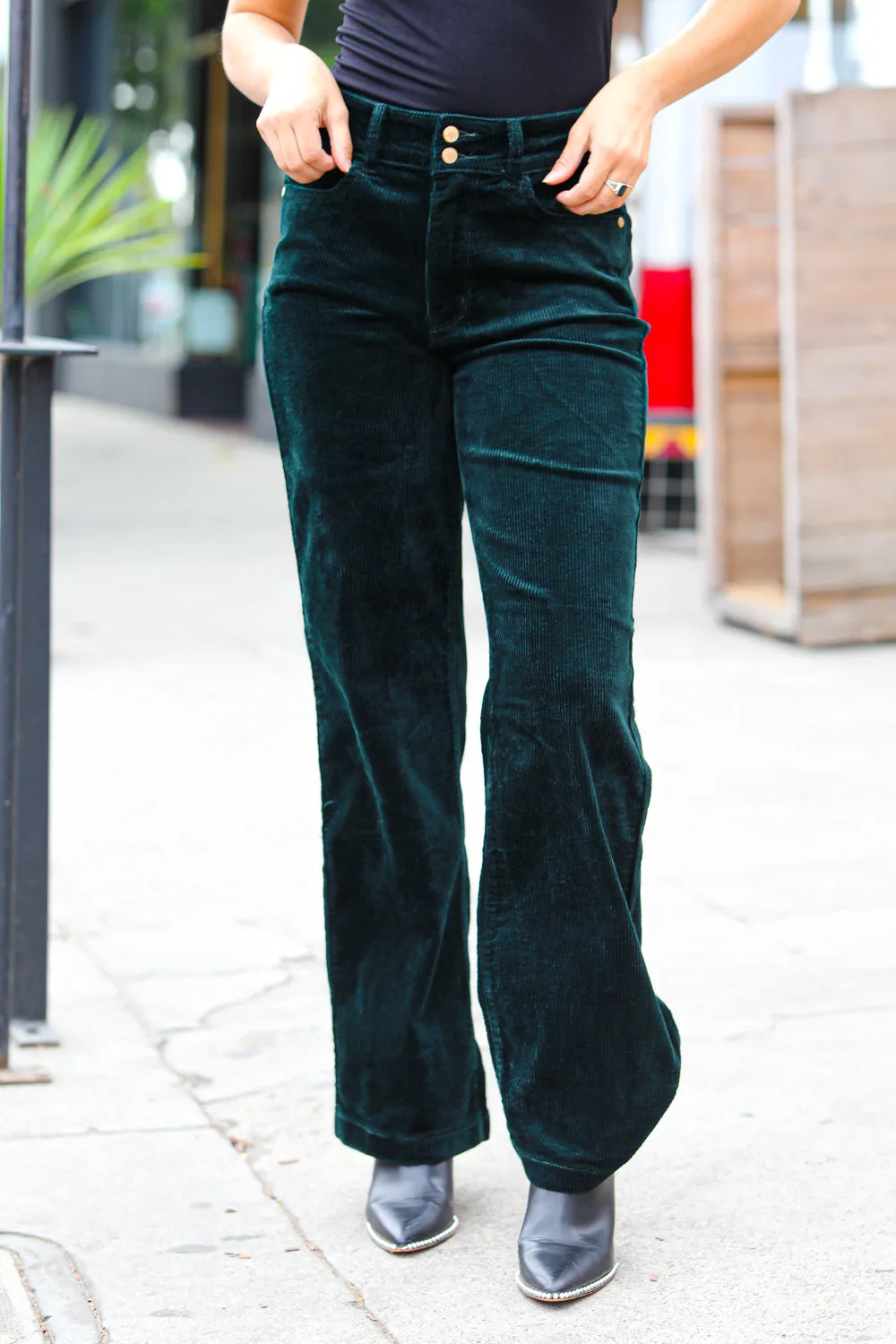 Embrace The Joy Emerald Green Corduroy High Rise Wide Leg Pants