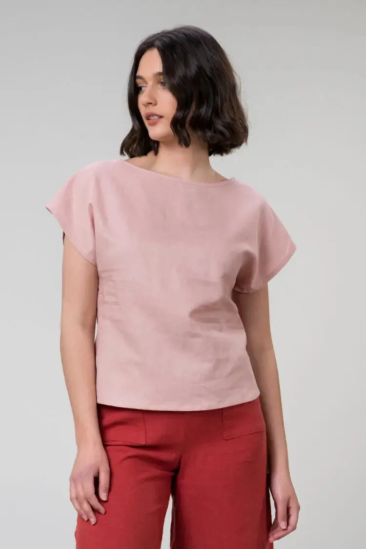 Falconer Tee in Blush Linen by Wilga Clothing