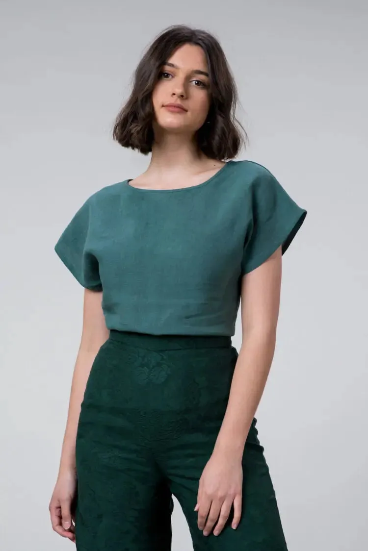 Falconer Tee in Jade Linen by Wilga Clothing