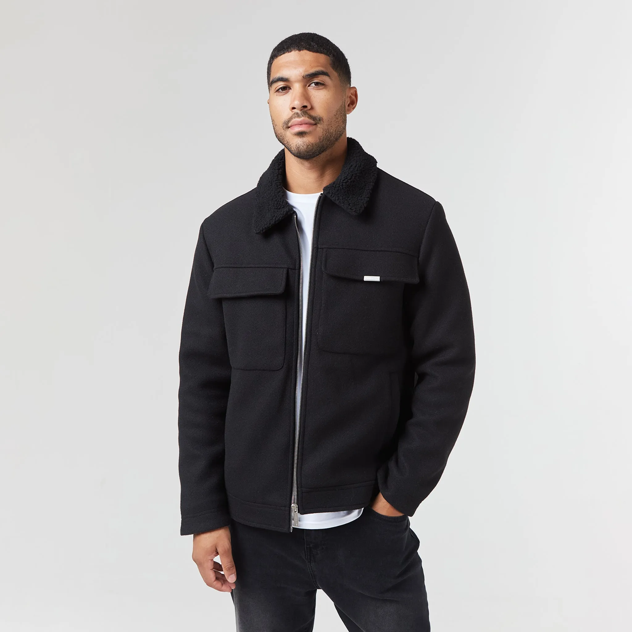 Faux Wool Shearling Jacket | Black