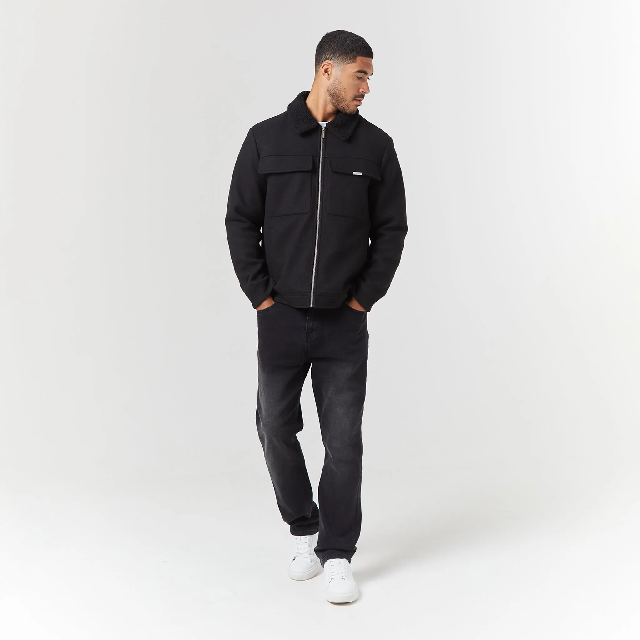 Faux Wool Shearling Jacket | Black