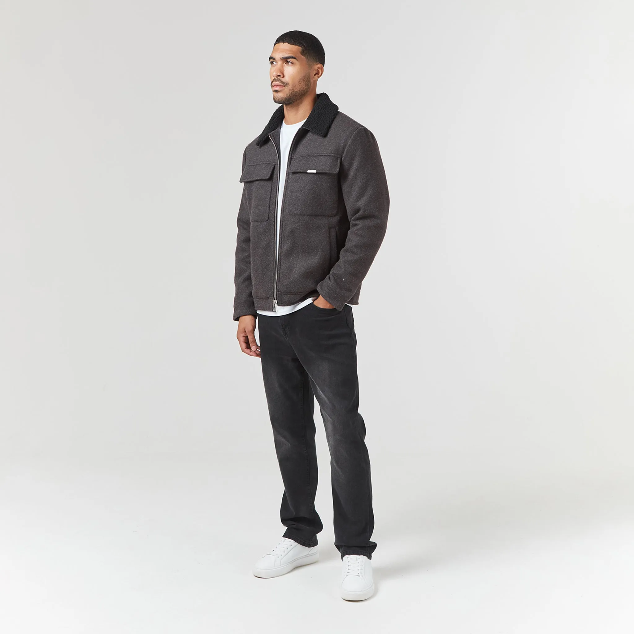 Faux Wool Shearling Jacket | Charcoal