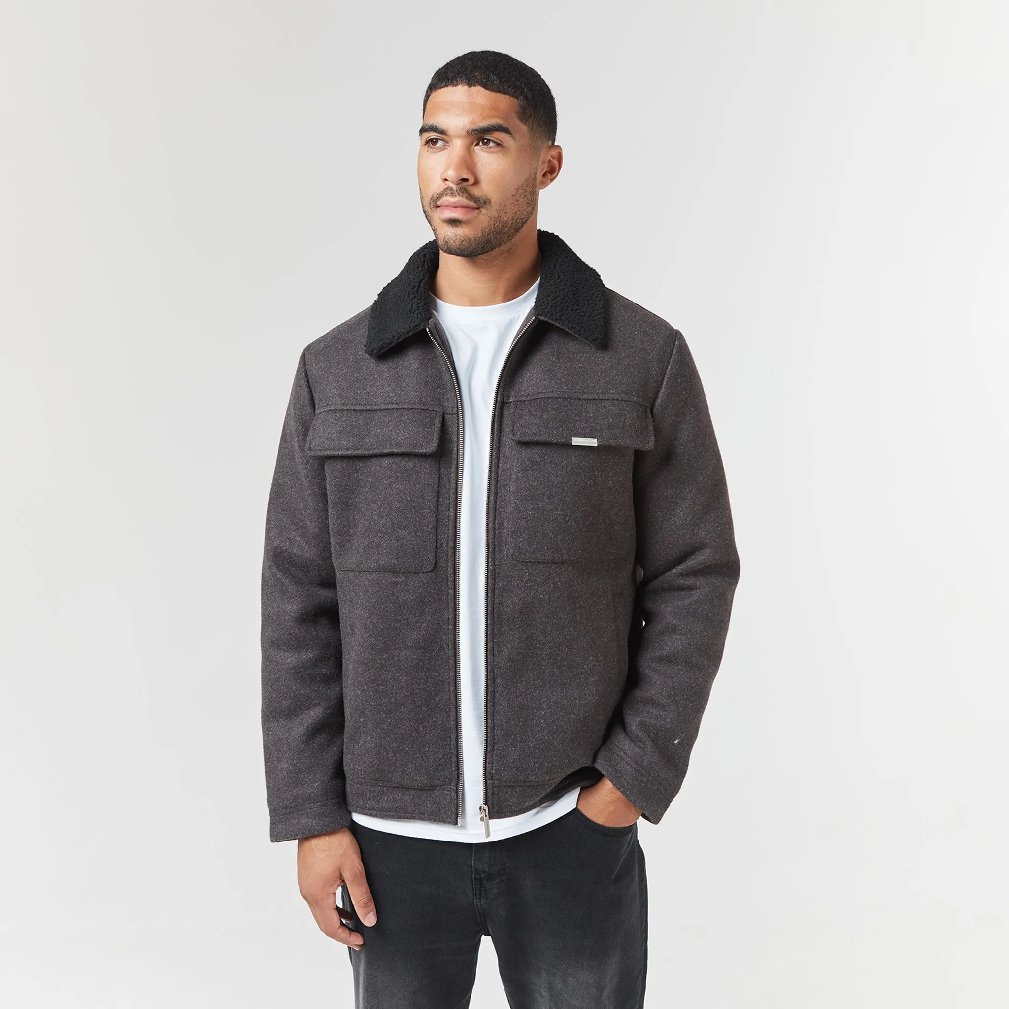 Faux Wool Shearling Jacket | Charcoal