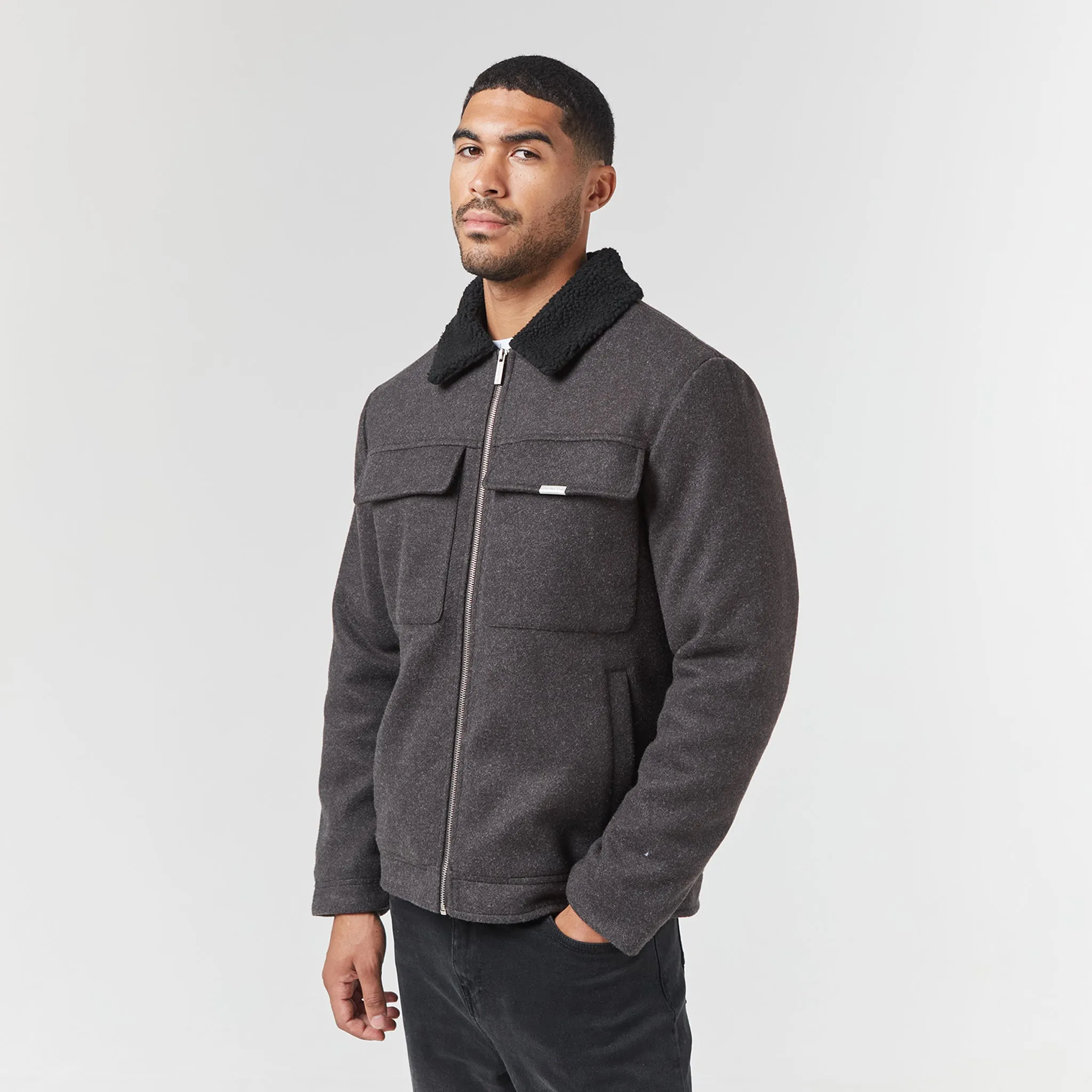 Faux Wool Shearling Jacket | Charcoal