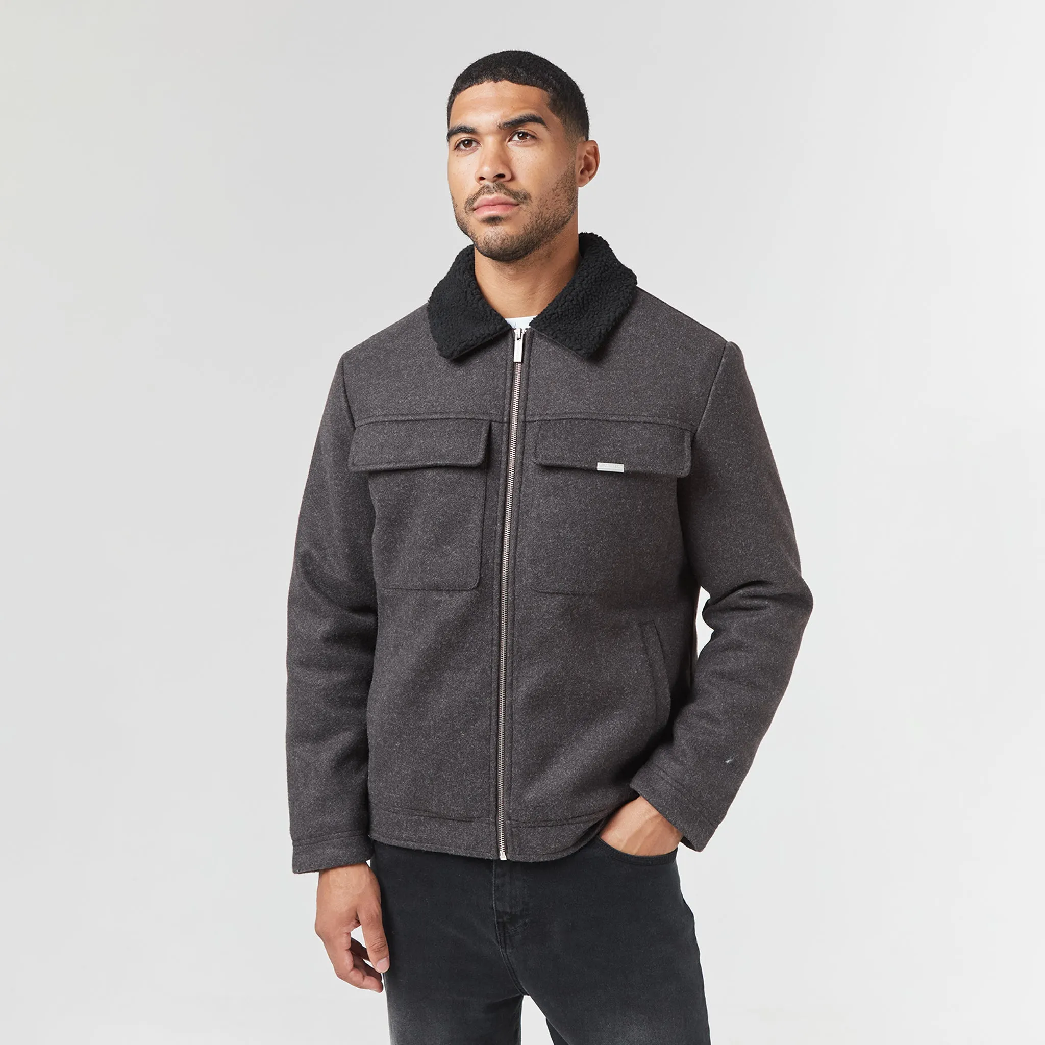 Faux Wool Shearling Jacket | Charcoal