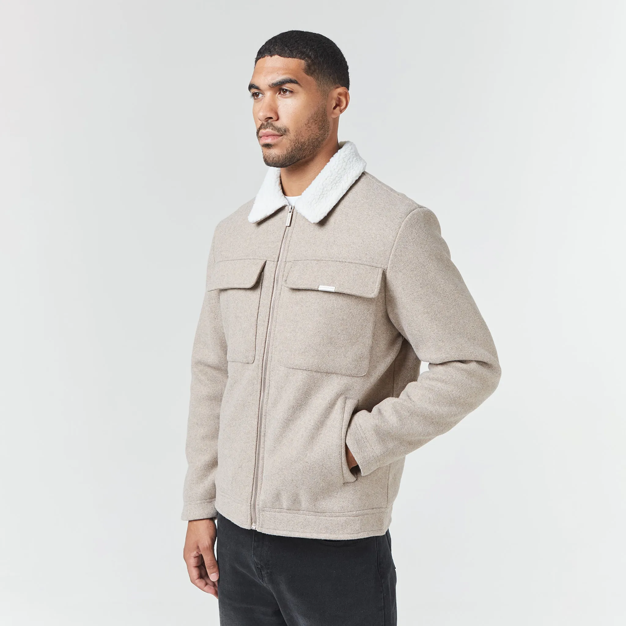 Faux Wool Shearling Jacket | Tan