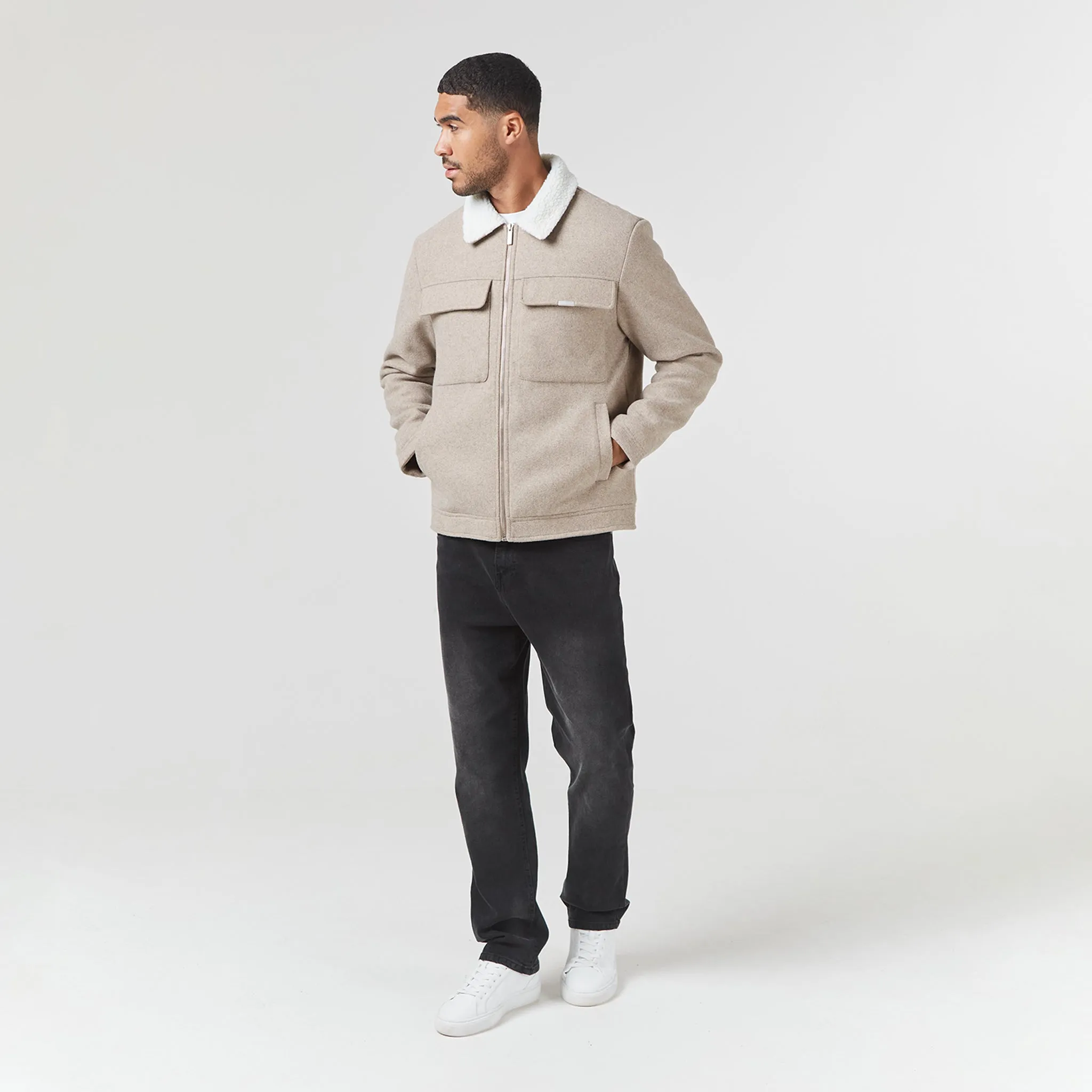 Faux Wool Shearling Jacket | Tan