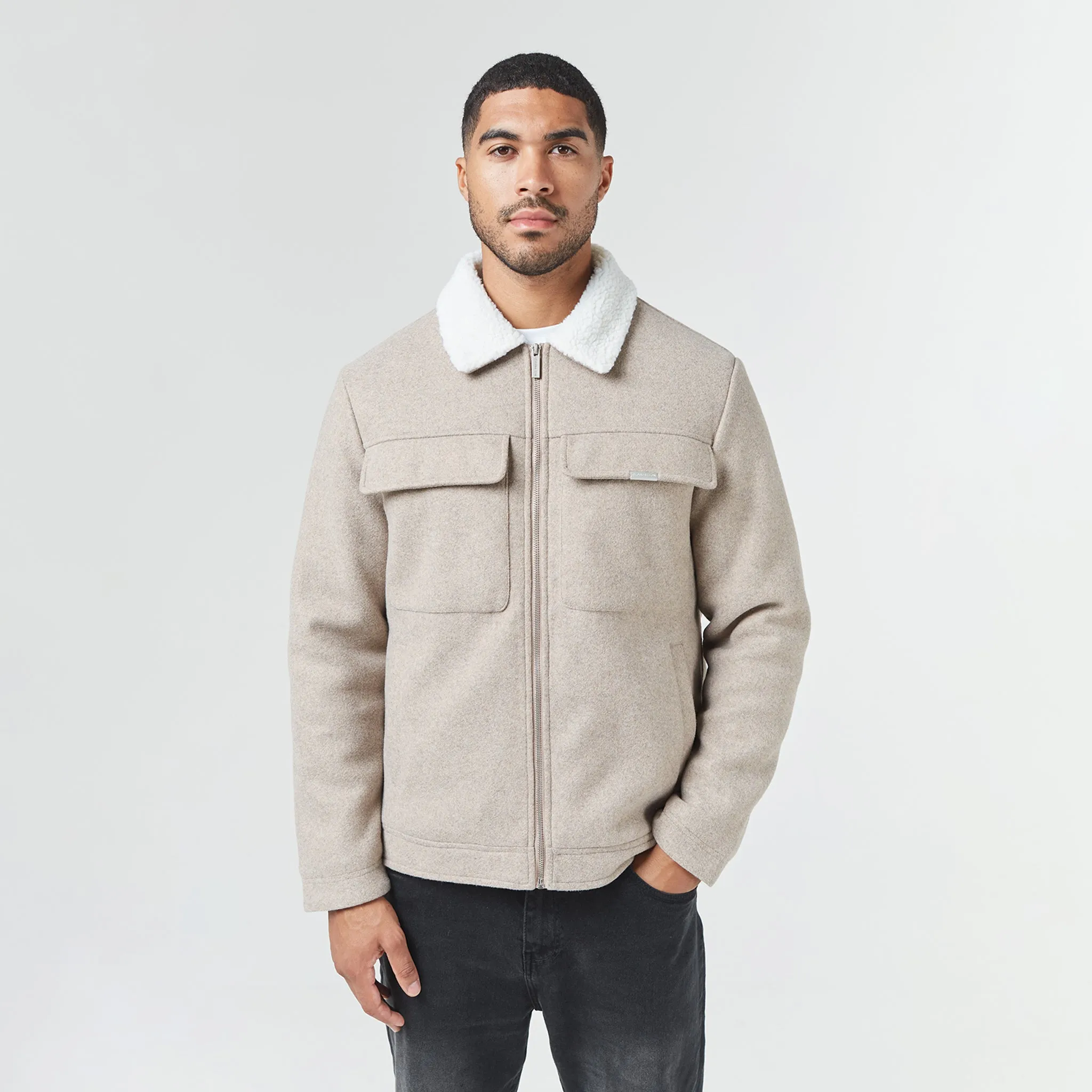 Faux Wool Shearling Jacket | Tan