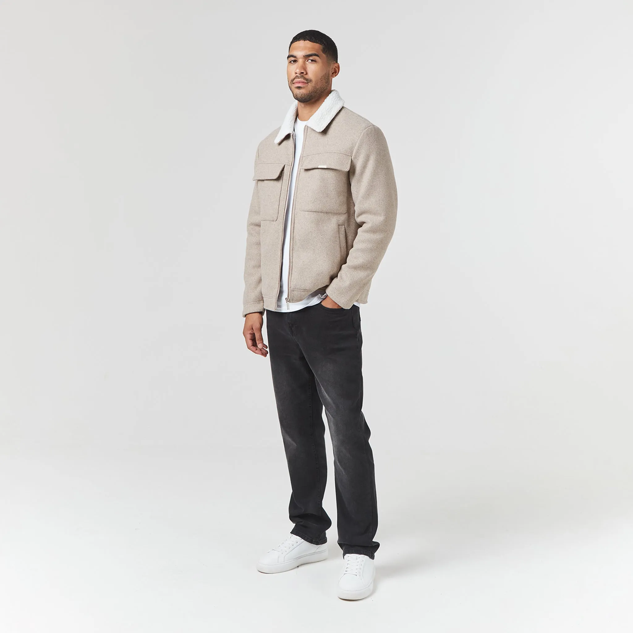 Faux Wool Shearling Jacket | Tan