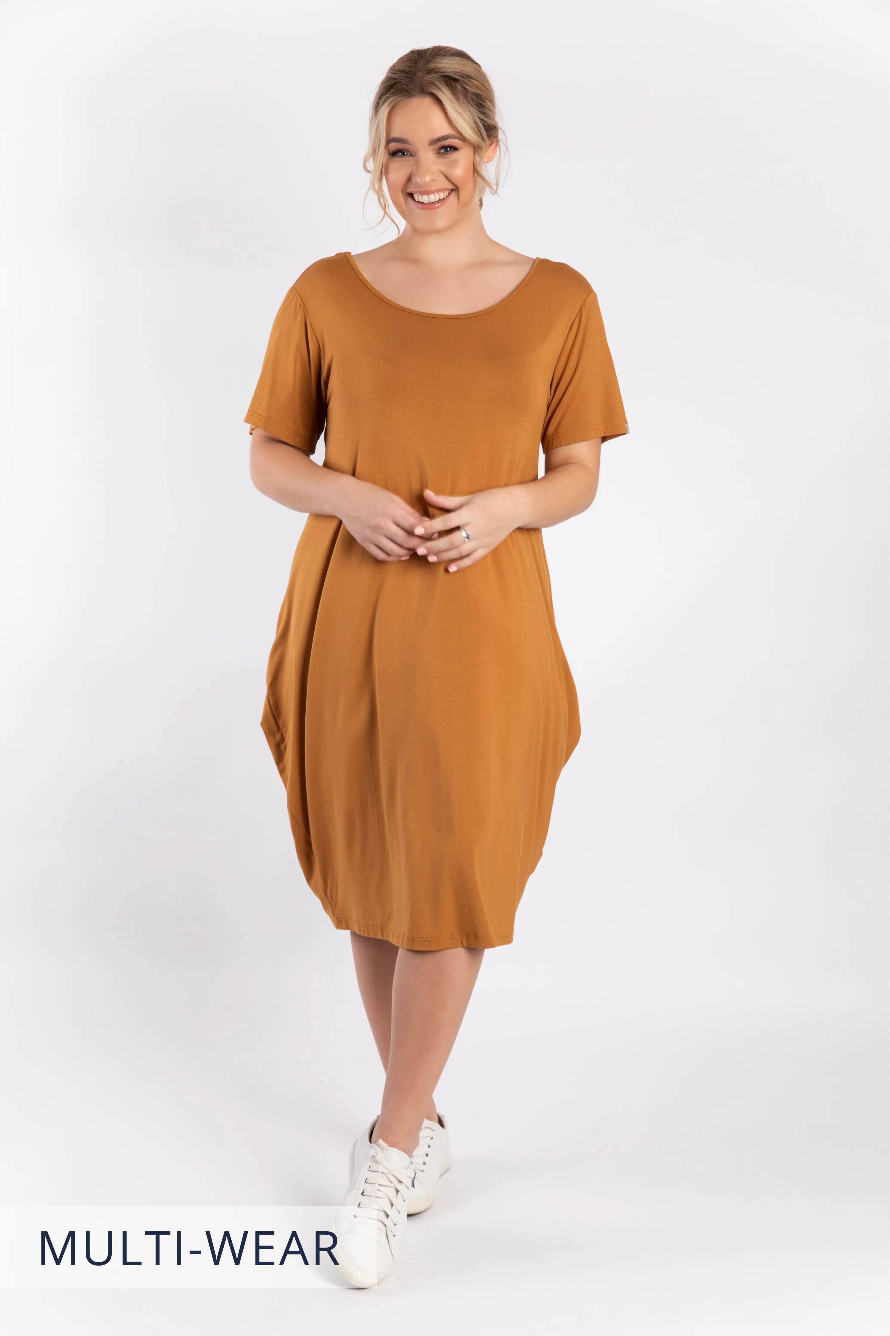 FINAL SALE Short Sleeve Tidal Midi Dress in Outback Sand