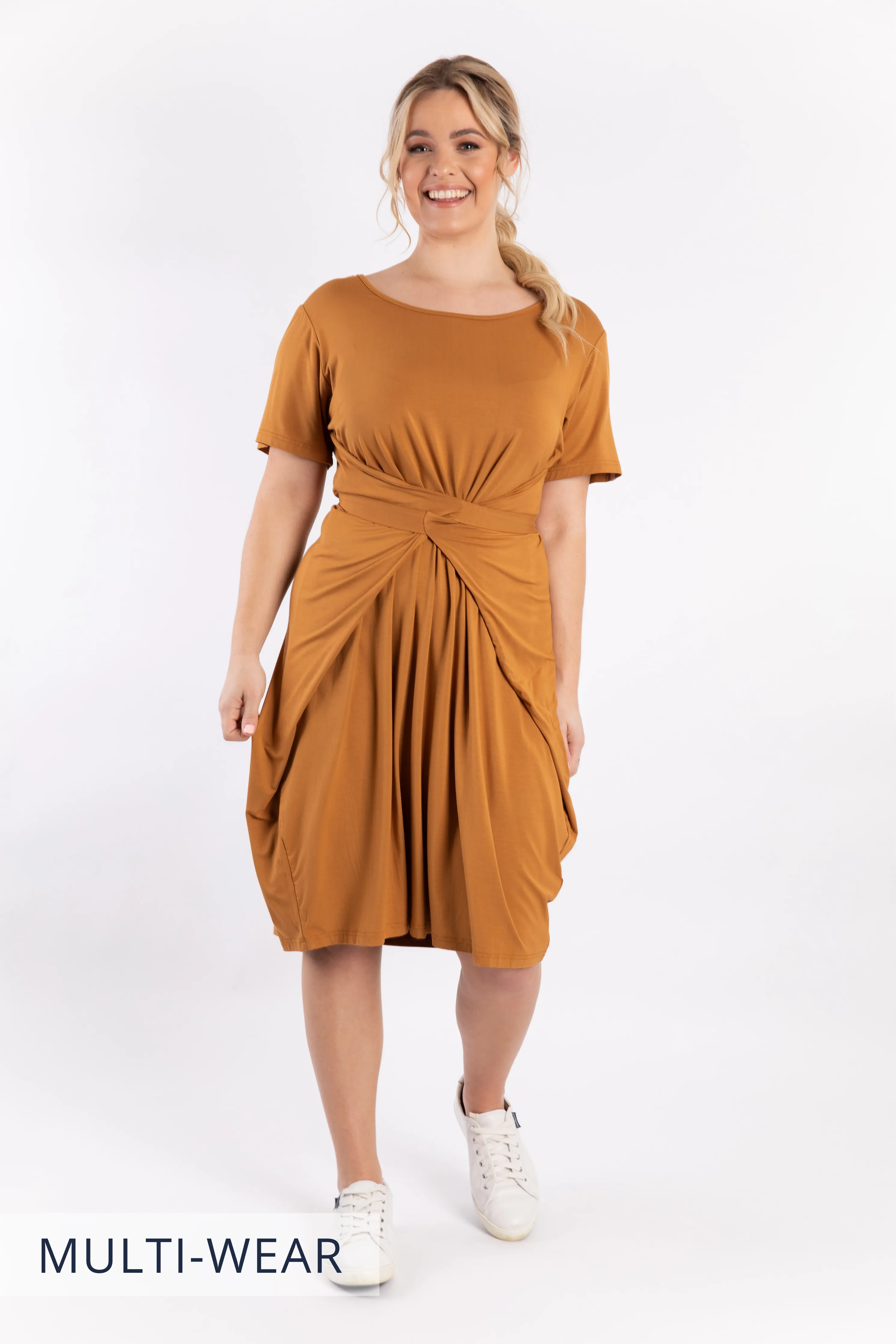 FINAL SALE Short Sleeve Tidal Midi Dress in Outback Sand