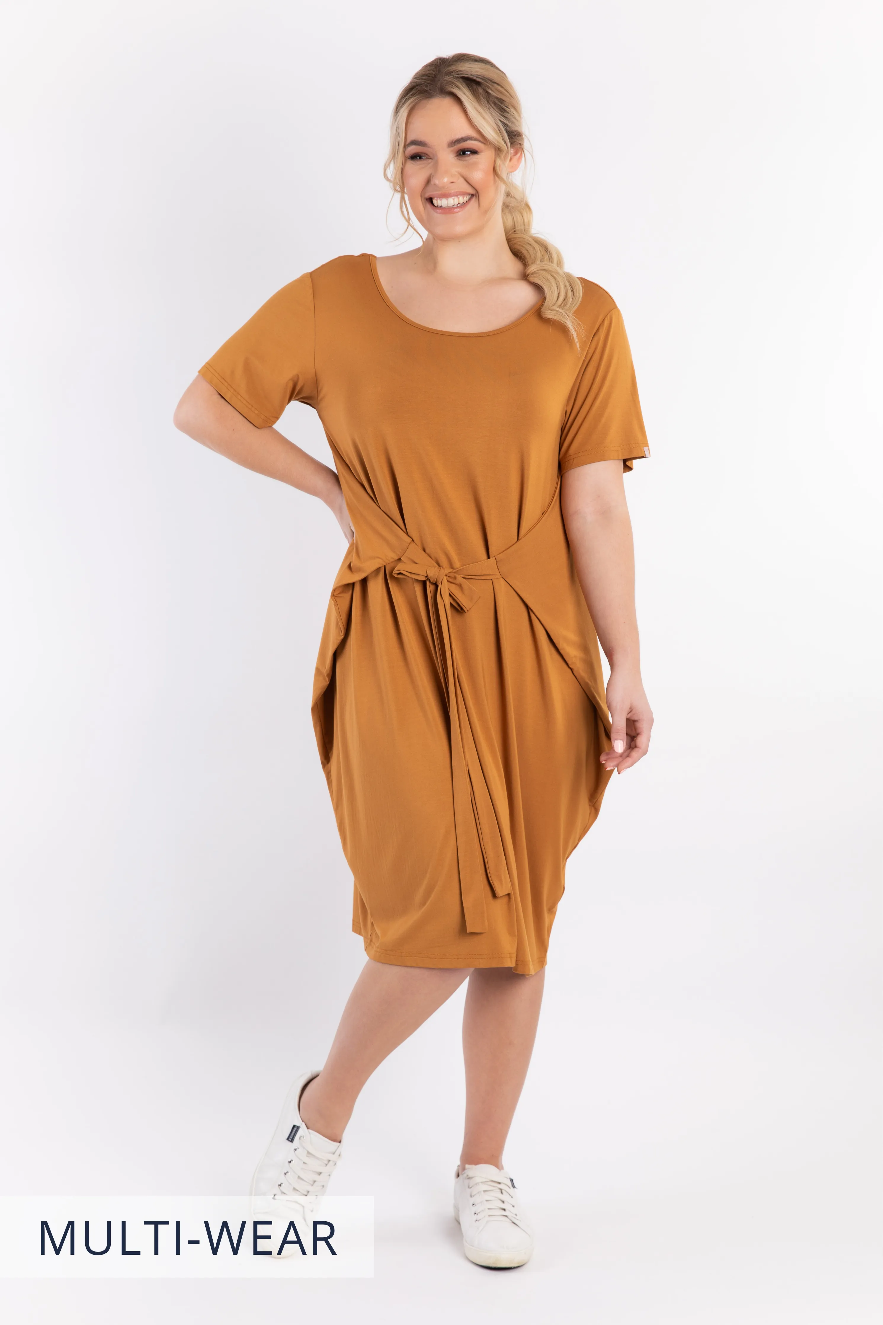 FINAL SALE Short Sleeve Tidal Midi Dress in Outback Sand