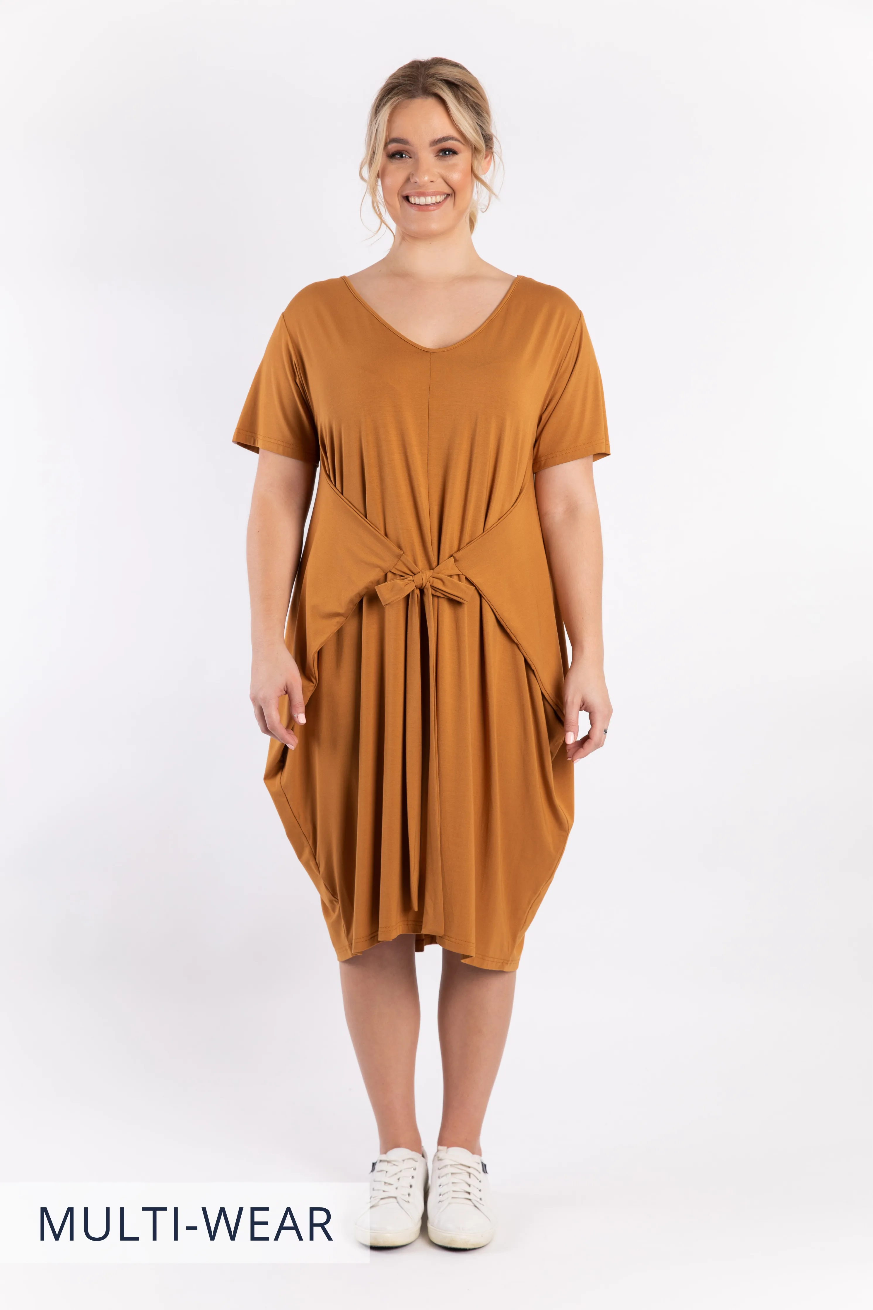 FINAL SALE Short Sleeve Tidal Midi Dress in Outback Sand