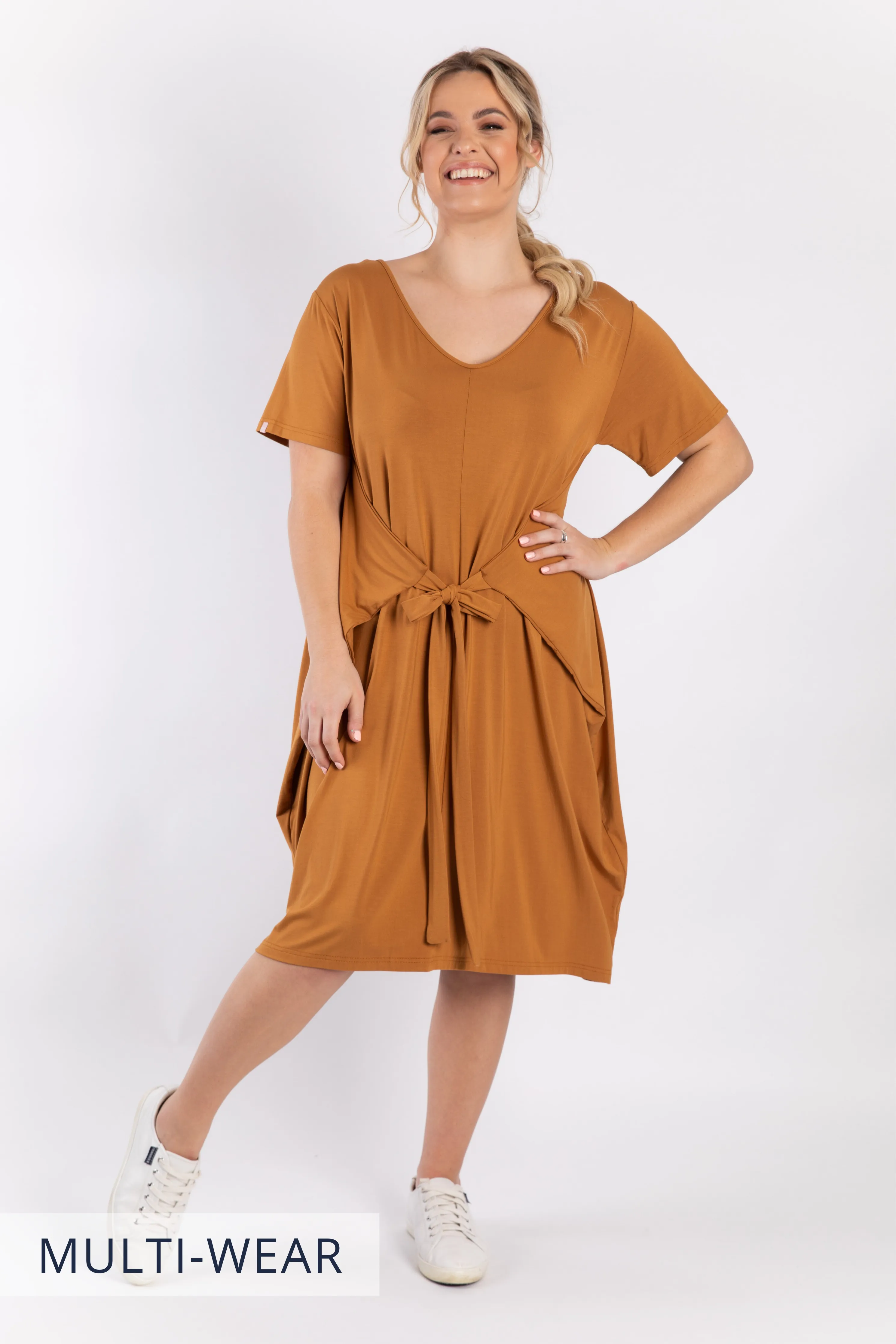 FINAL SALE Short Sleeve Tidal Midi Dress in Outback Sand