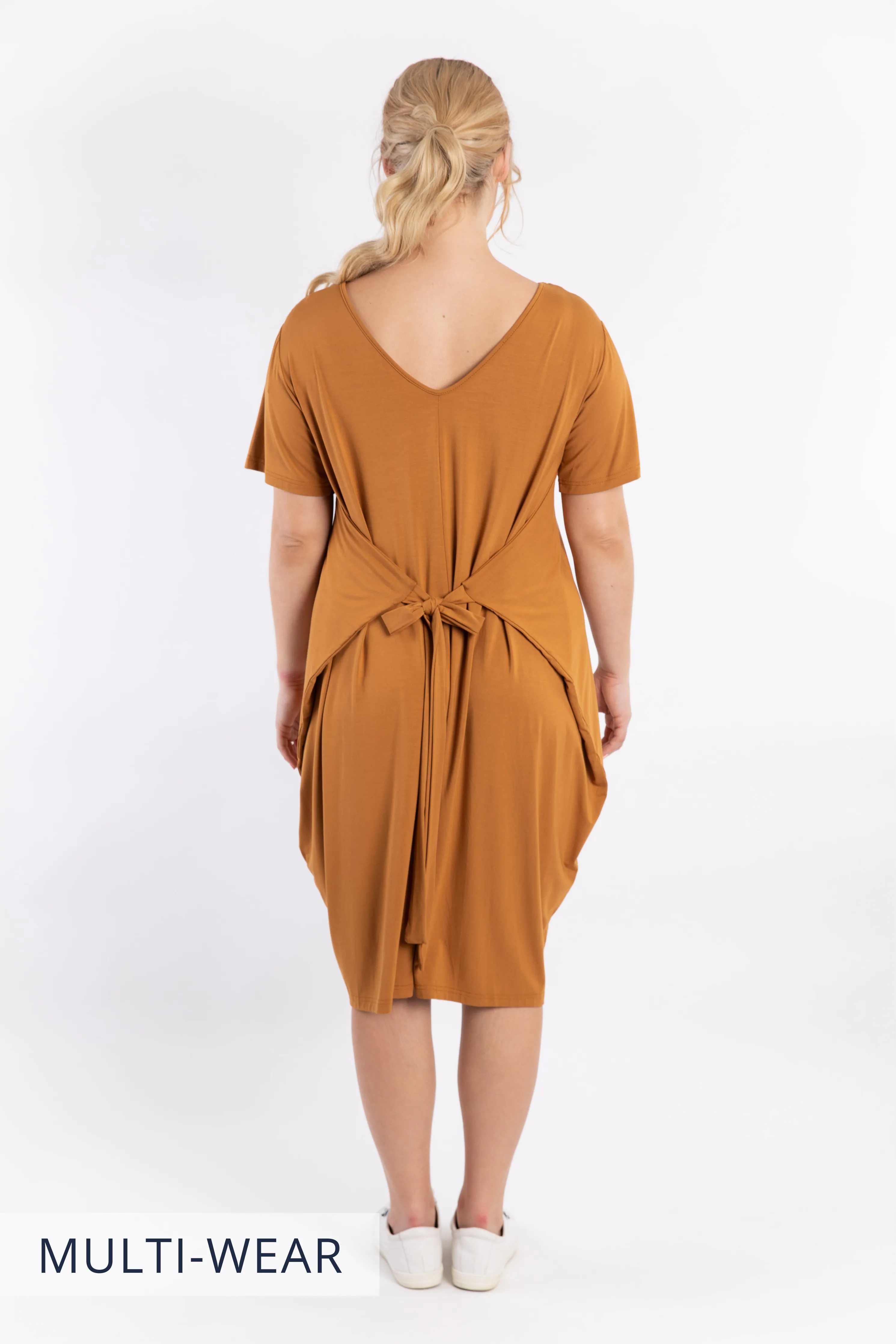 FINAL SALE Short Sleeve Tidal Midi Dress in Outback Sand