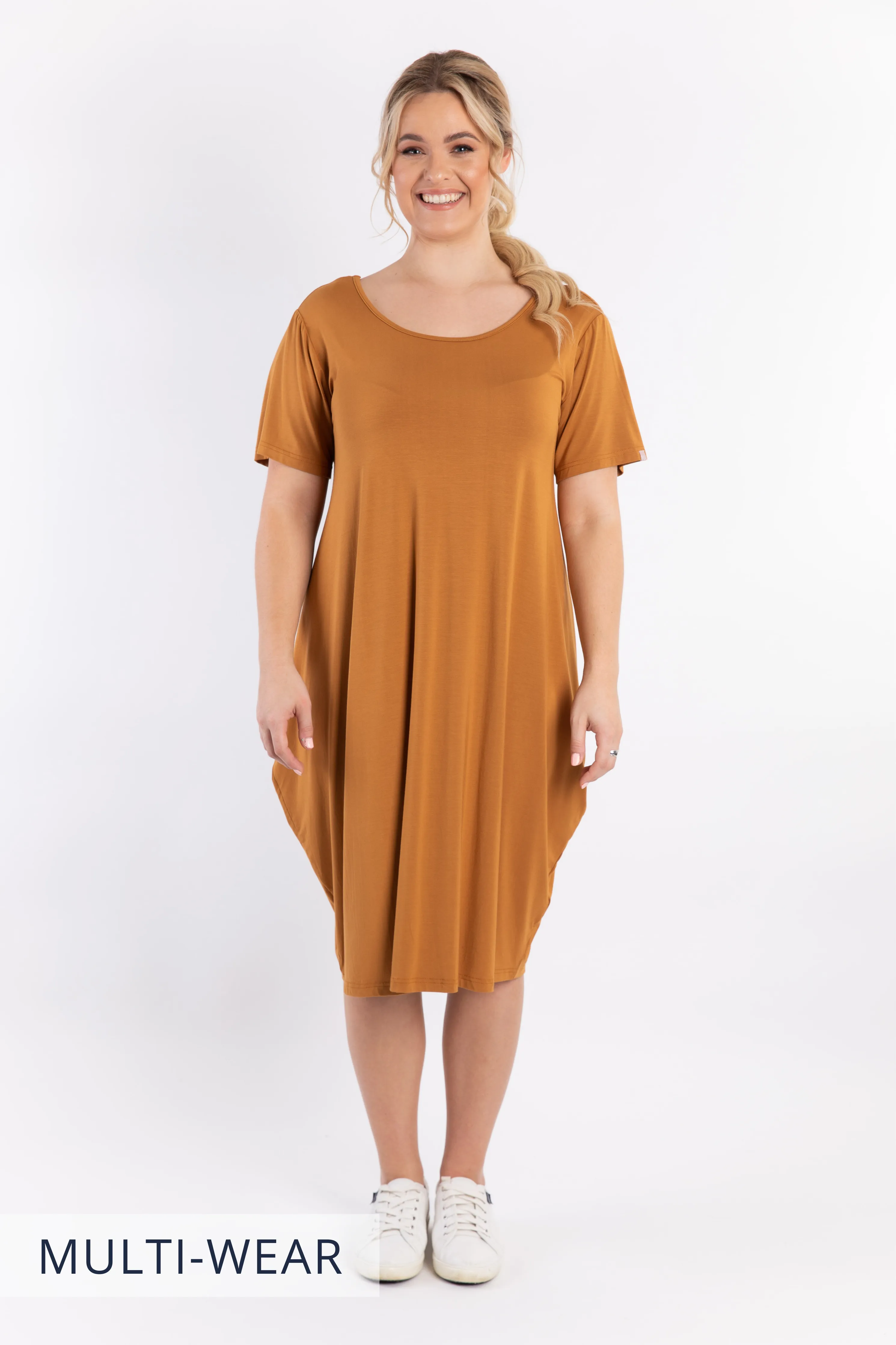 FINAL SALE Short Sleeve Tidal Midi Dress in Outback Sand