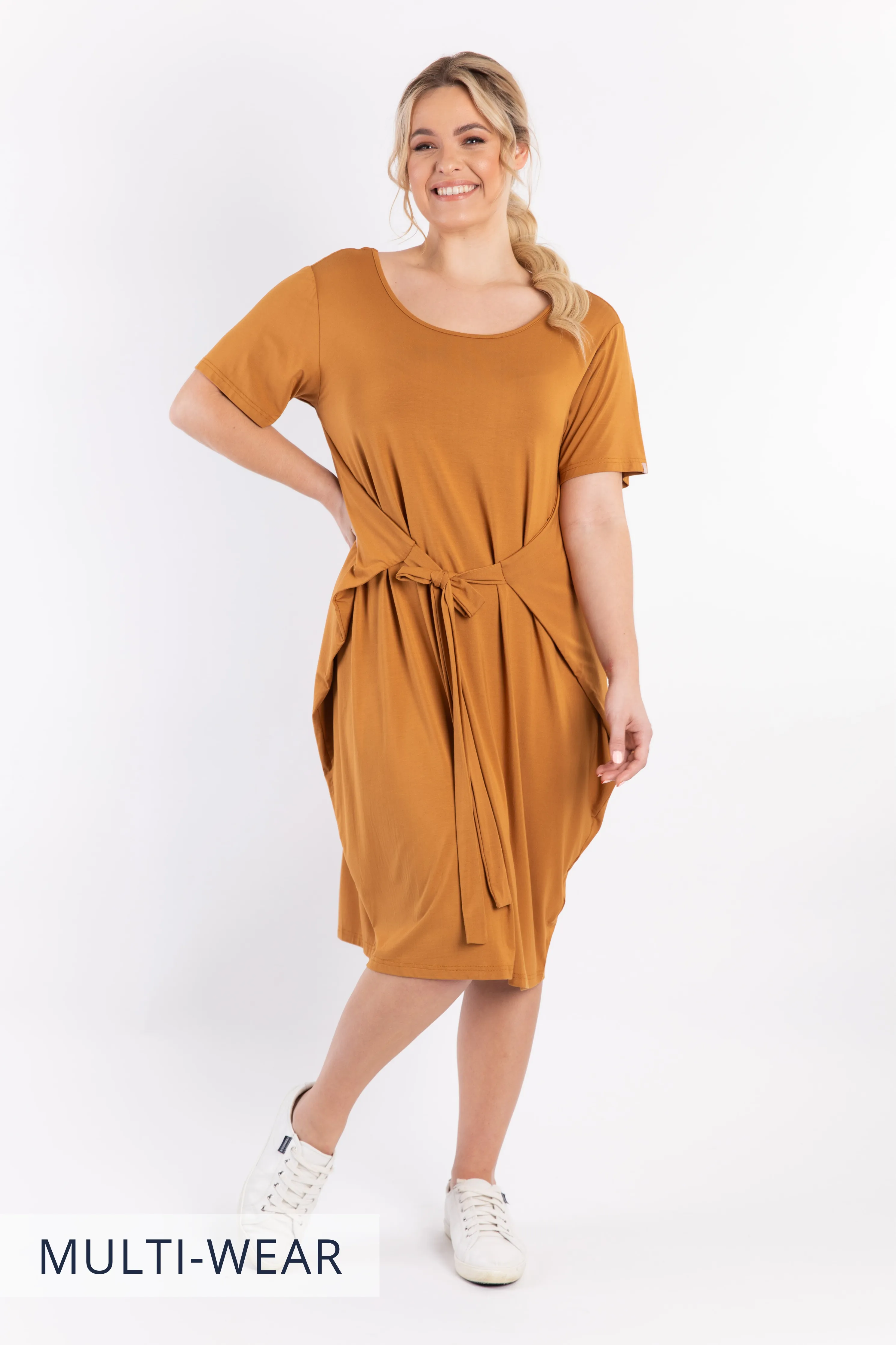 FINAL SALE Short Sleeve Tidal Midi Dress in Outback Sand