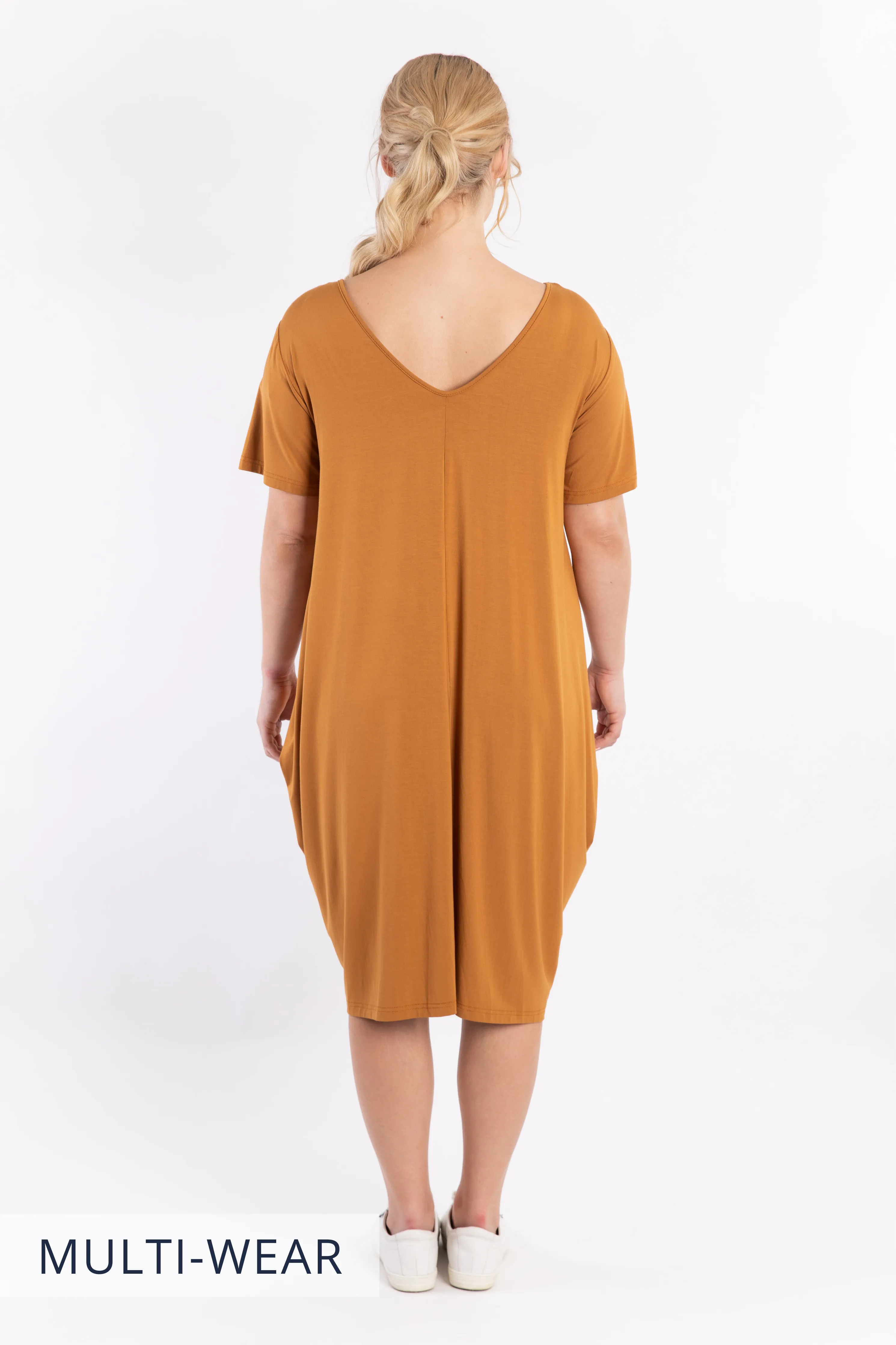 FINAL SALE Short Sleeve Tidal Midi Dress in Outback Sand