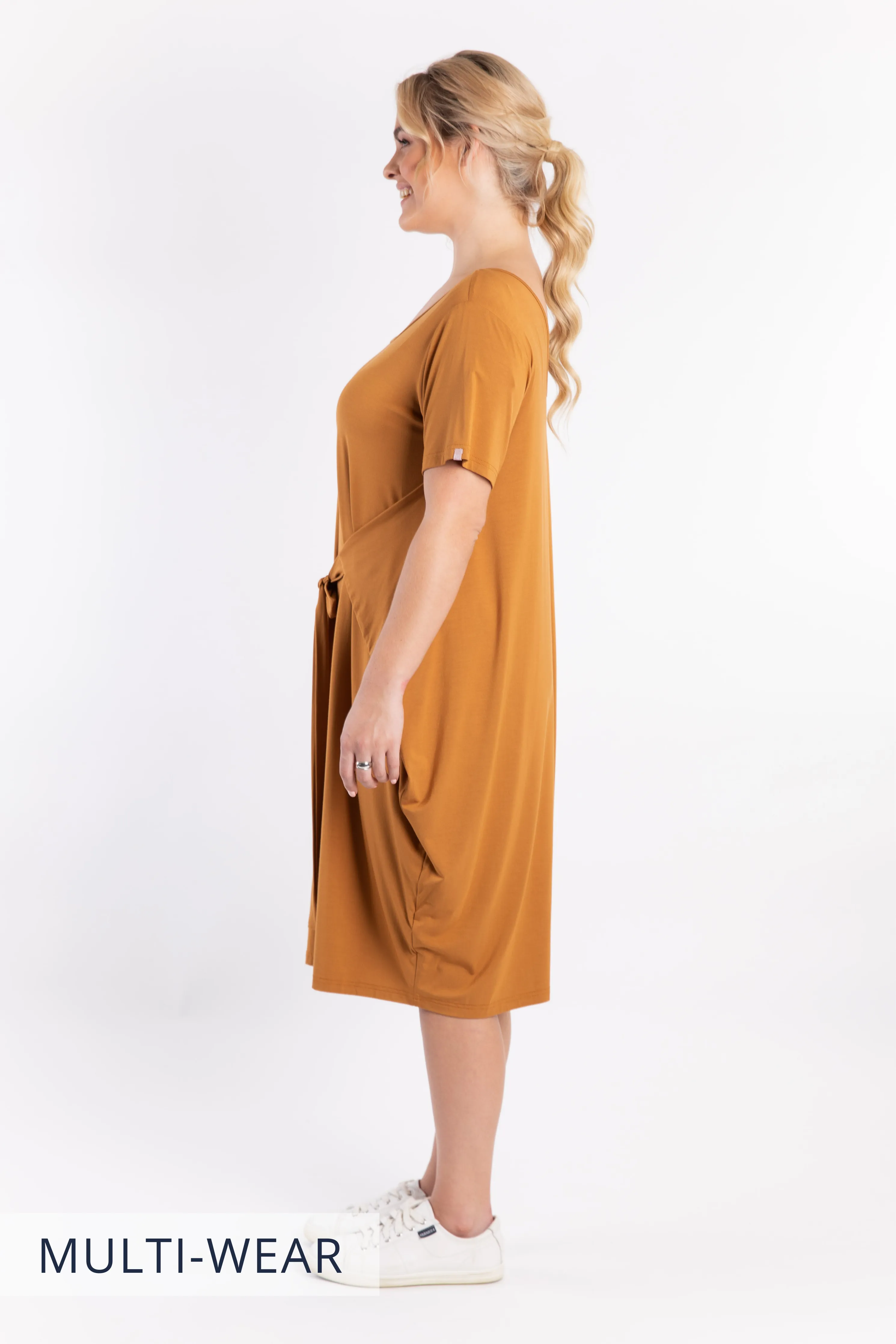 FINAL SALE Short Sleeve Tidal Midi Dress in Outback Sand