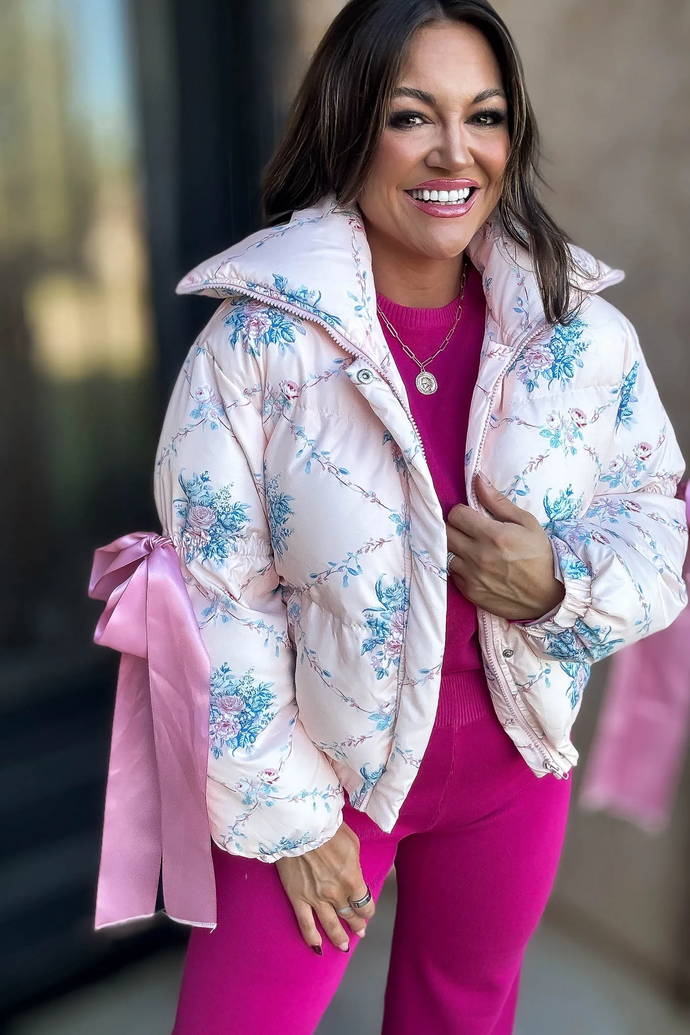 Floral Pink Puffer Jacket