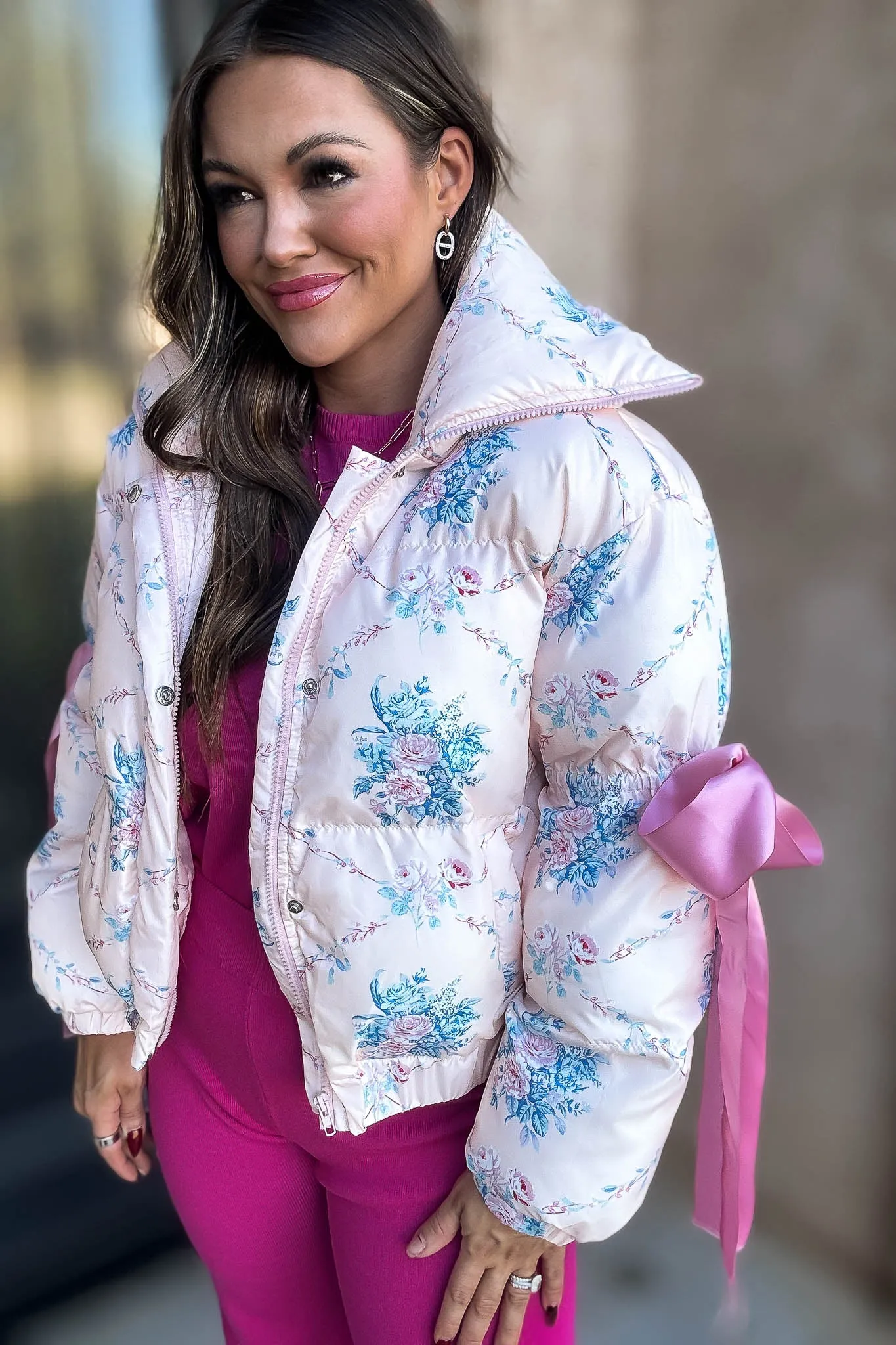 Floral Pink Puffer Jacket