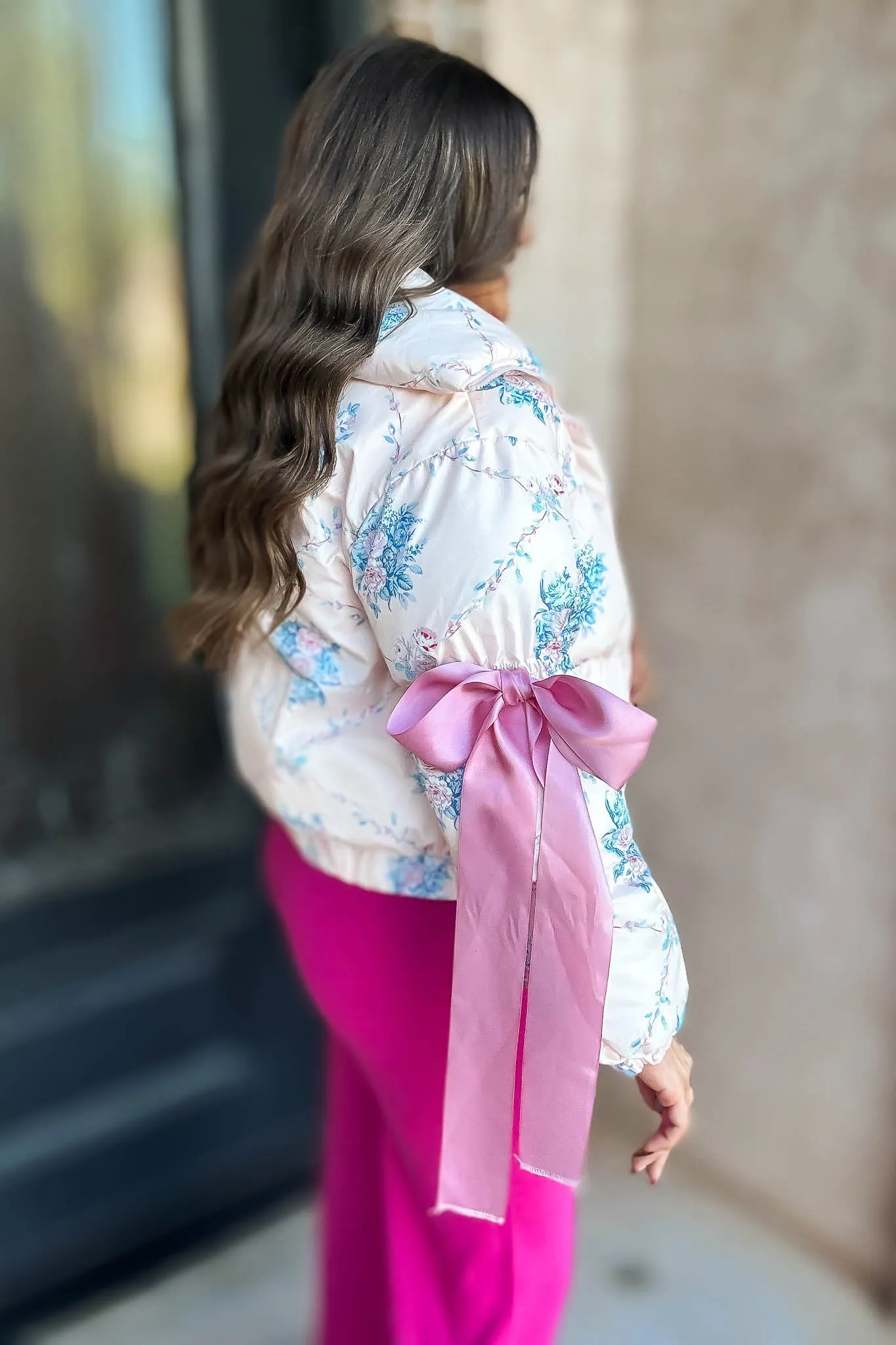 Floral Pink Puffer Jacket