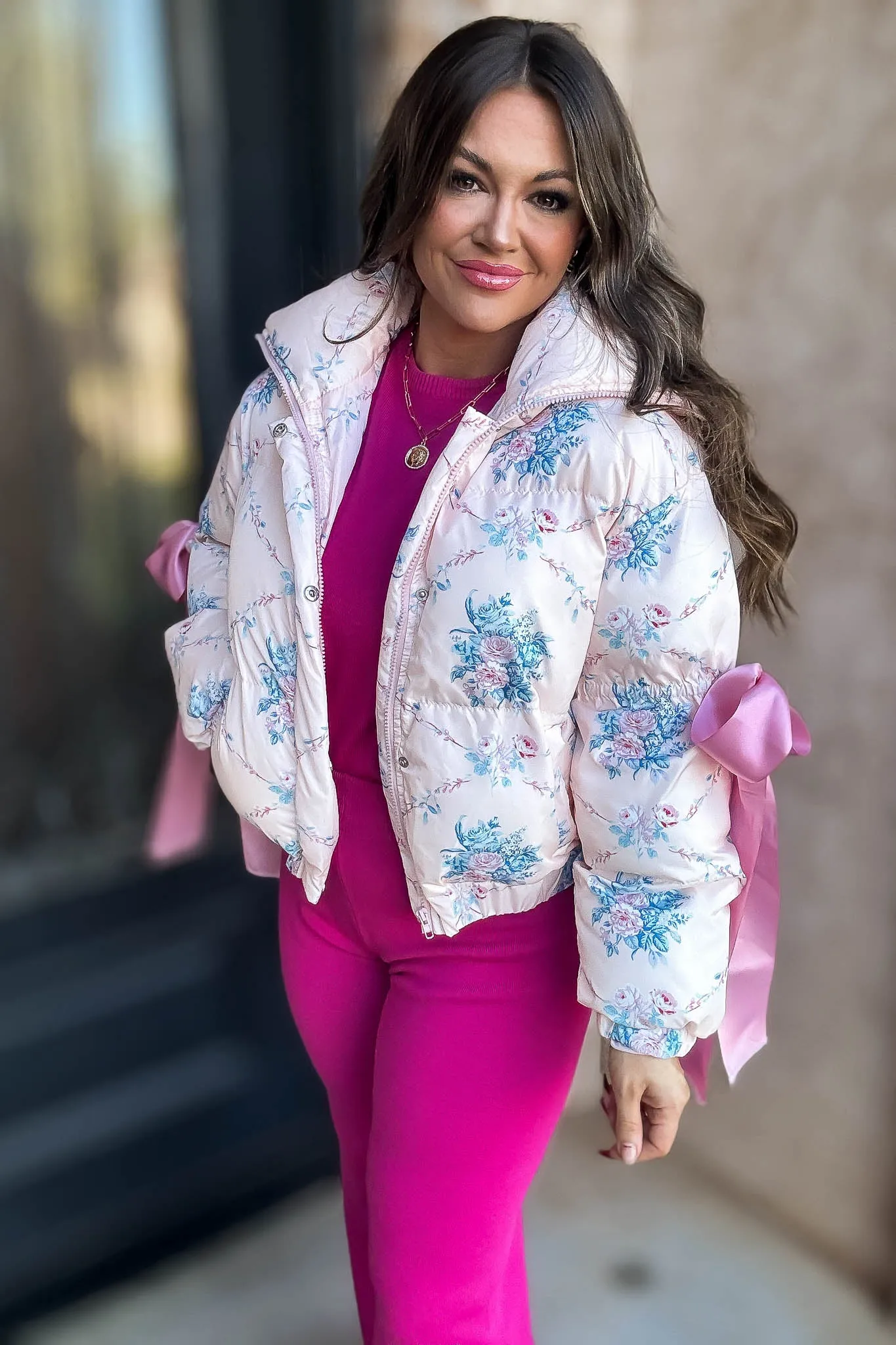 Floral Pink Puffer Jacket