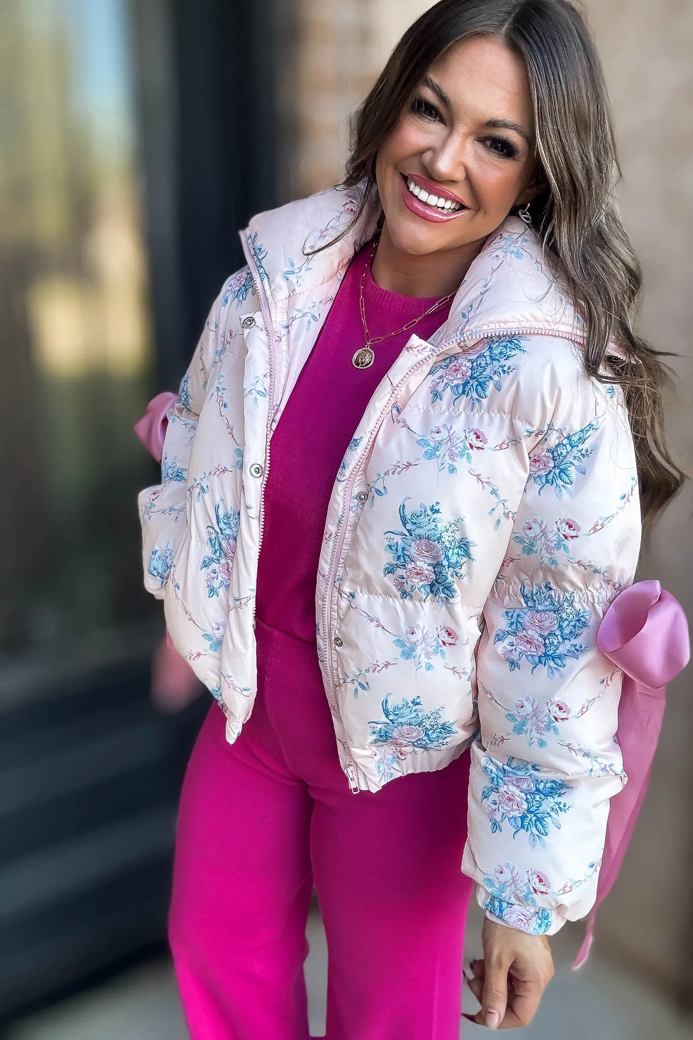 Floral Pink Puffer Jacket