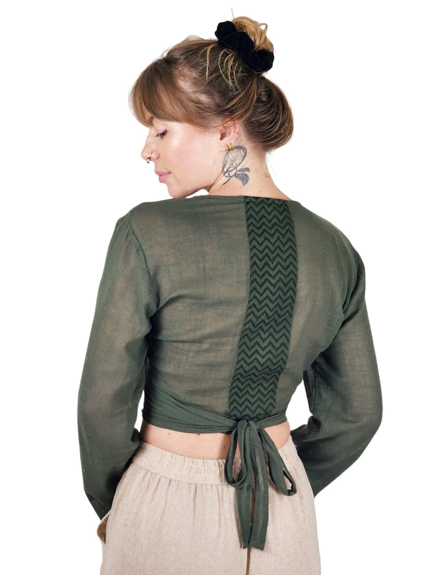 Forest Green Long Sleeve Wrap Top