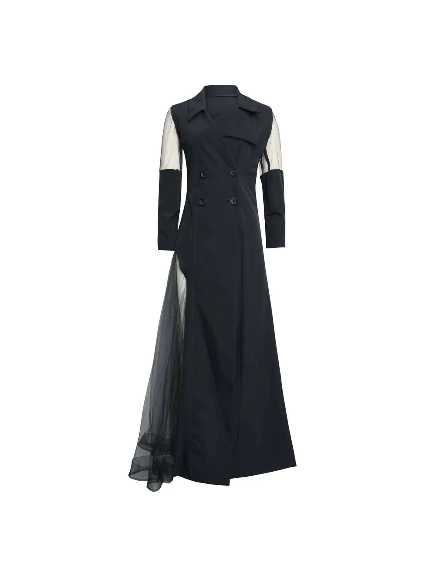 Formal Deconstructed Coat Tailored In Nylon And Tulle