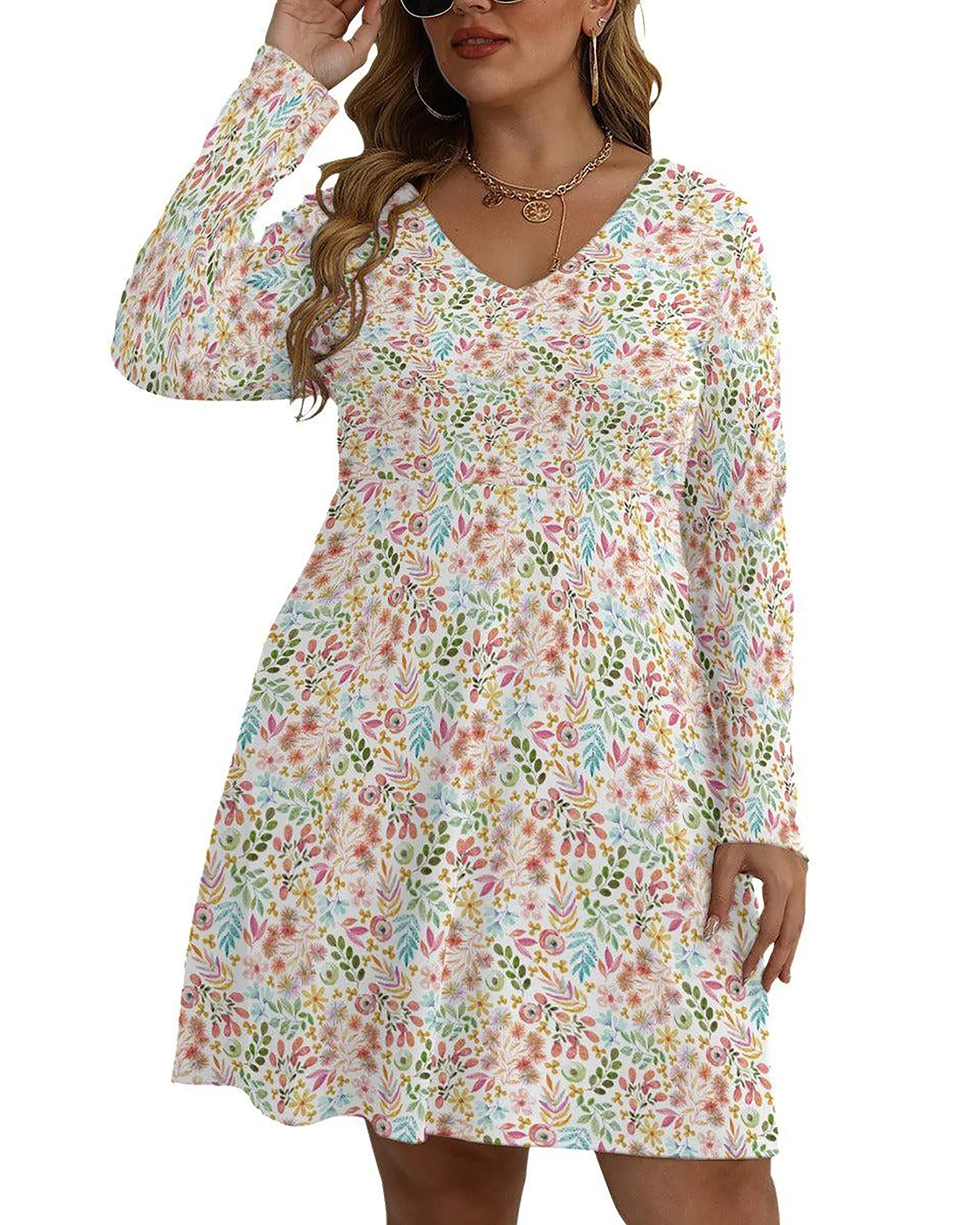 Garden Gala Floral V-neck Long Sleeve Dress