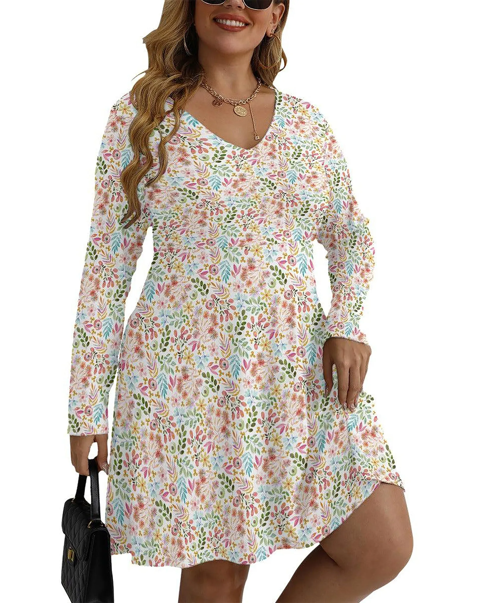 Garden Gala Floral V-neck Long Sleeve Dress