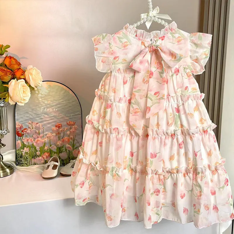 Girls' Dress 2024 Summer New Children's Fashion Floral Skirt Children Princess Dress Baby Fairy Skirt