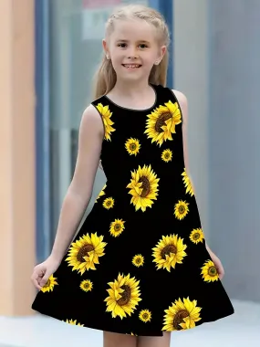 Girls Sunflower Delight - Sleeveless Breathable Dress for Summer Parties & Outdoors, Perfect Gift Idea in a Pretty Gift Box