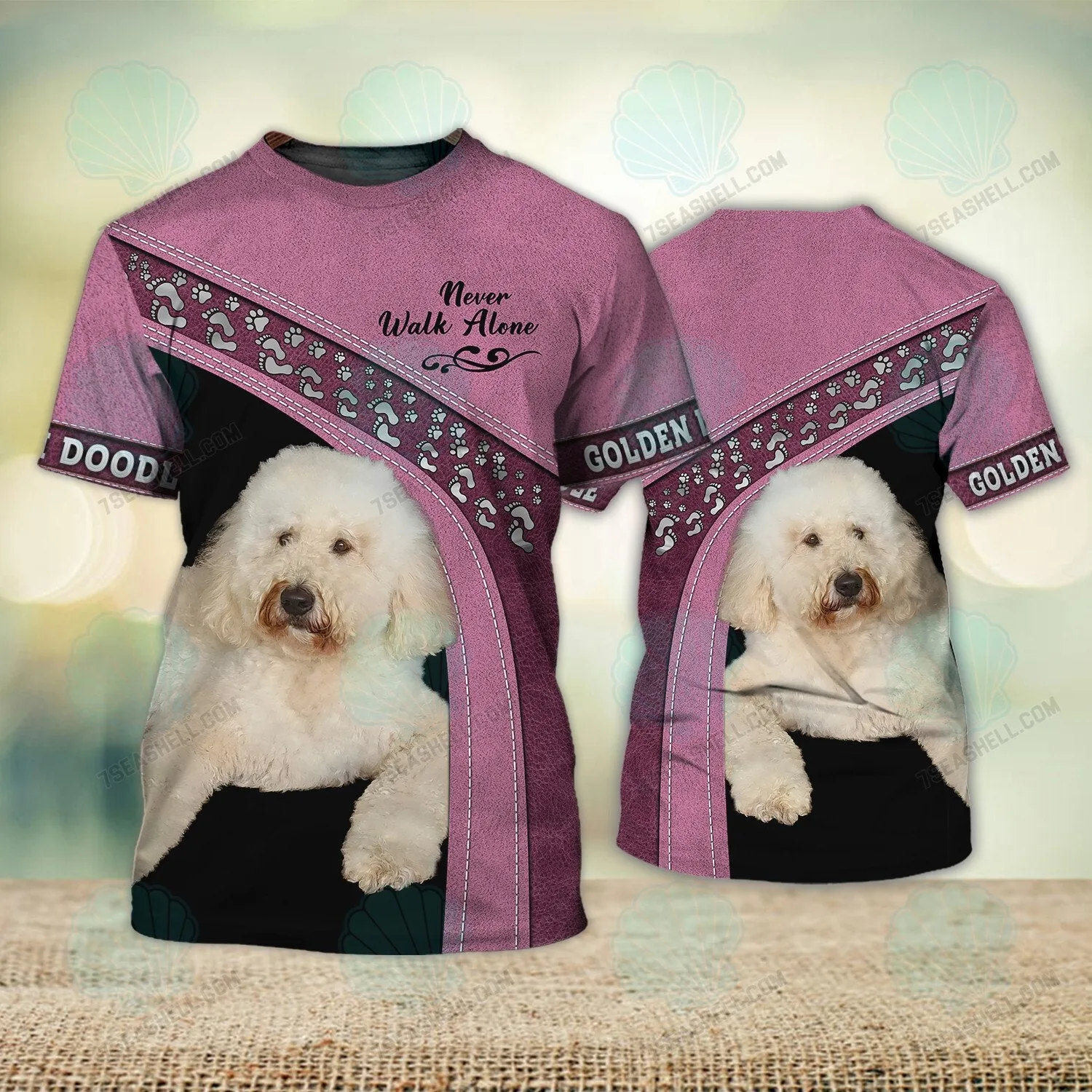 Golden Doodle Pink Love Never Walk Alone Love 3D Full Print Shirts, Christmas Dog Memorial Gifts for loss of Dog