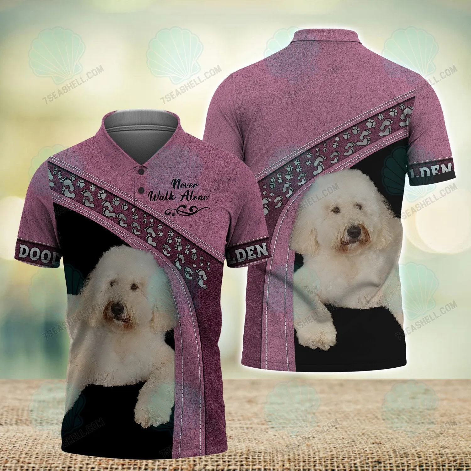 Golden Doodle Pink Love Never Walk Alone Love 3D Full Print Shirts, Christmas Dog Memorial Gifts for loss of Dog