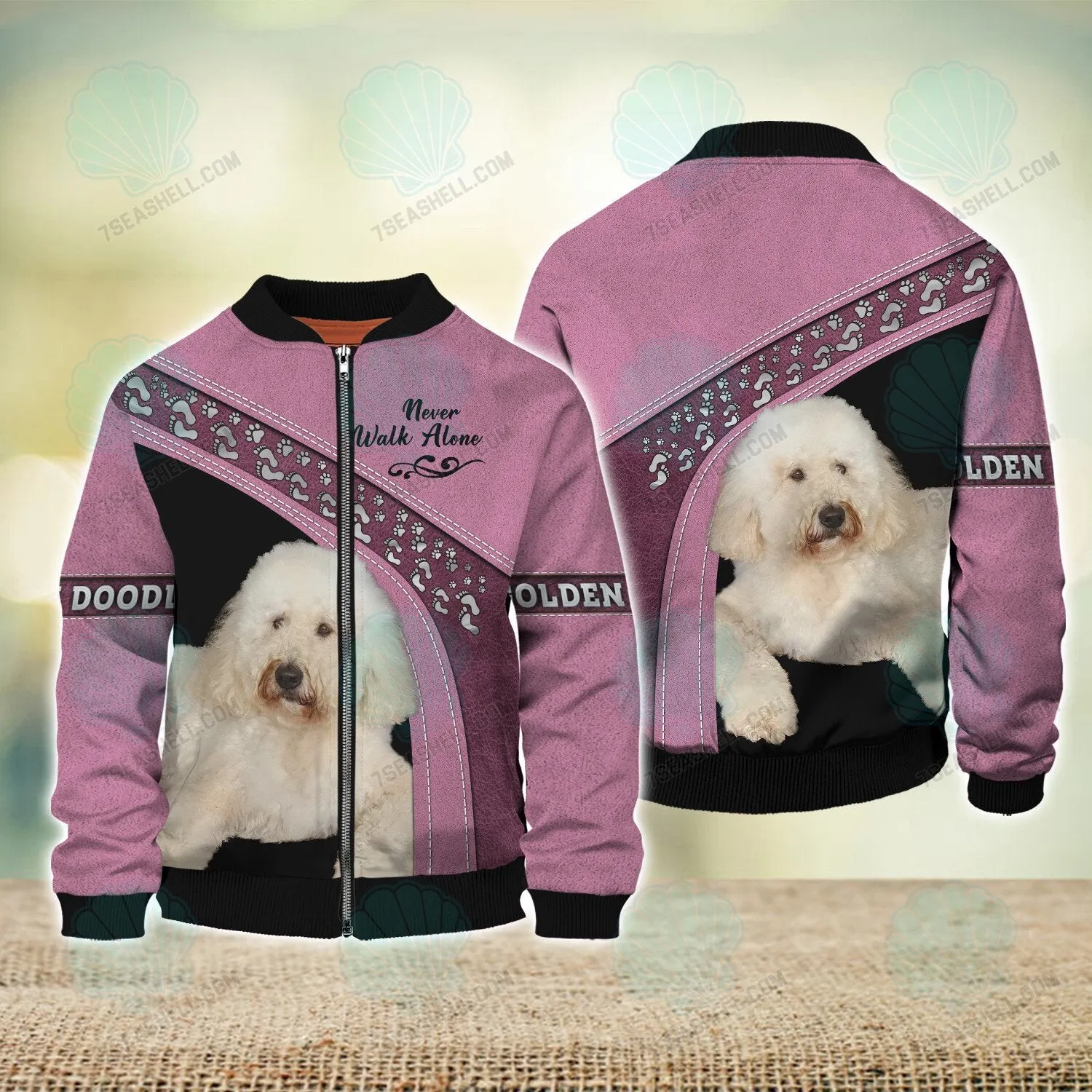 Golden Doodle Pink Love Never Walk Alone Love 3D Full Print Shirts, Christmas Dog Memorial Gifts for loss of Dog