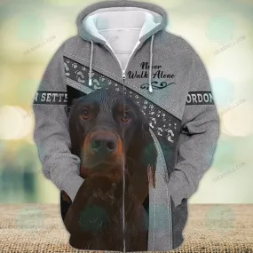 Gordon Setter Never Walk Alone 3D Full Print Shirts, Christmas Dog Memorial Gifts for loss of Dog