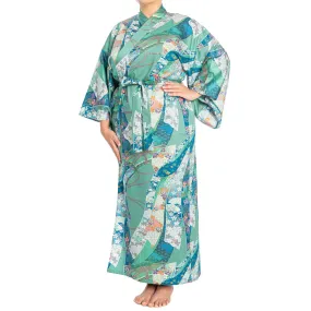 Green Ribbon Long Japanese Cotton Yukata XL