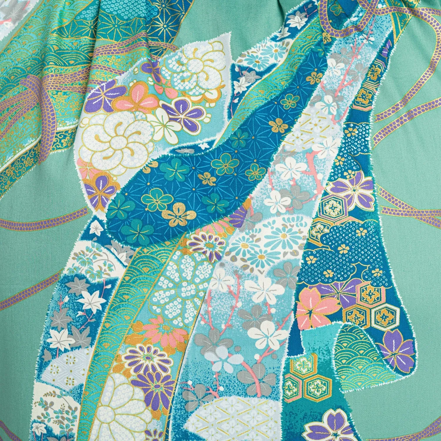 Green Ribbon Long Japanese Cotton Yukata XL