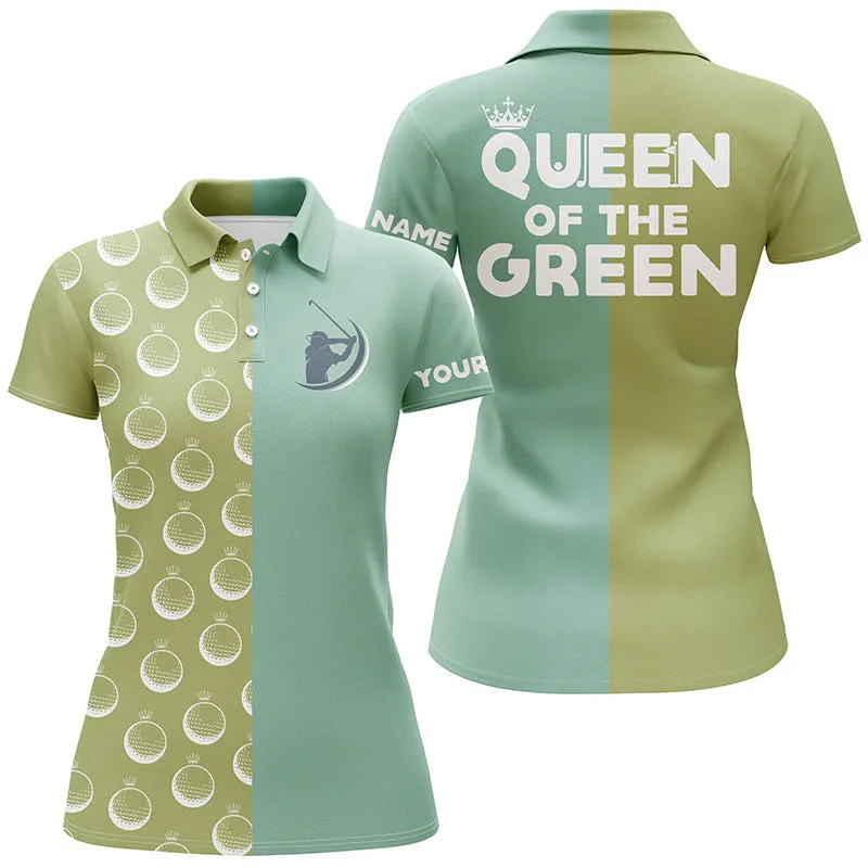 Green Womens Golf Polo Shirt Custom Name Queen Of The Green Funny Golf Shirt, Gift For Golf Lovers