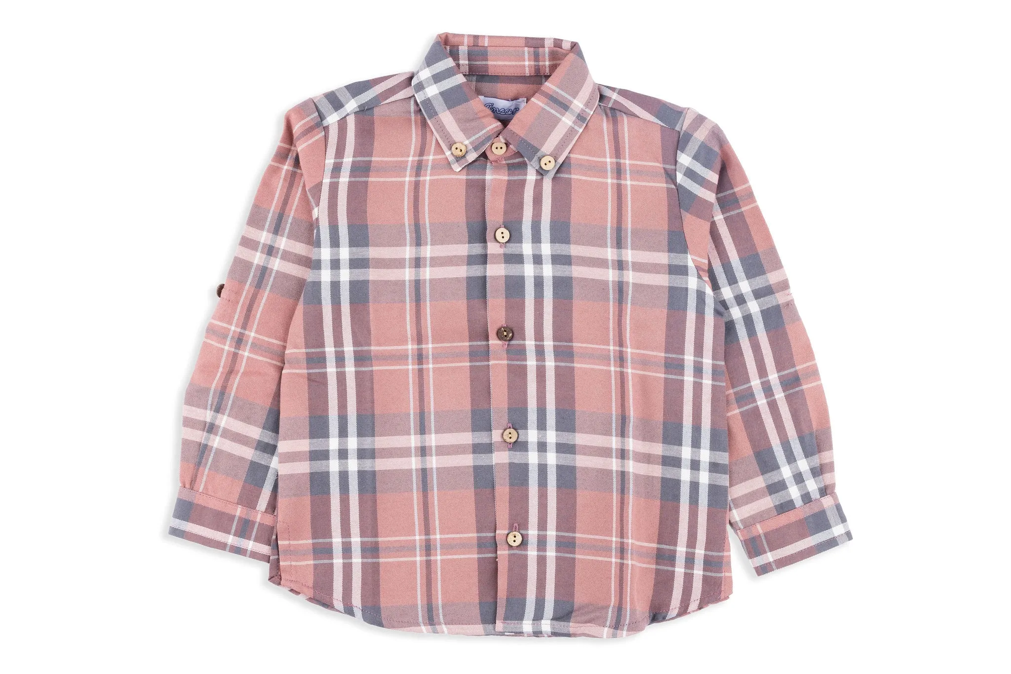 Grey & Dusty Pink Check Button Down Shirt