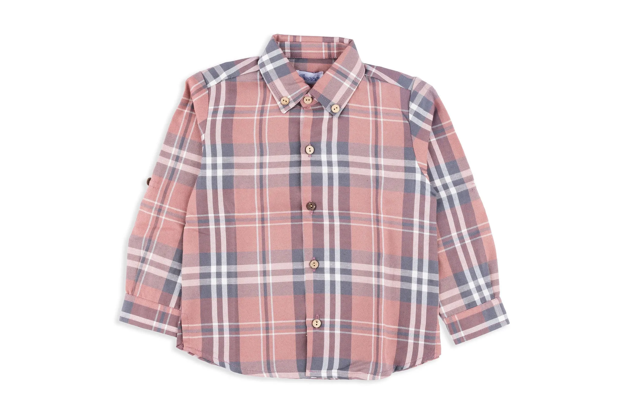 Grey & Dusty Pink Check Button Down Shirt