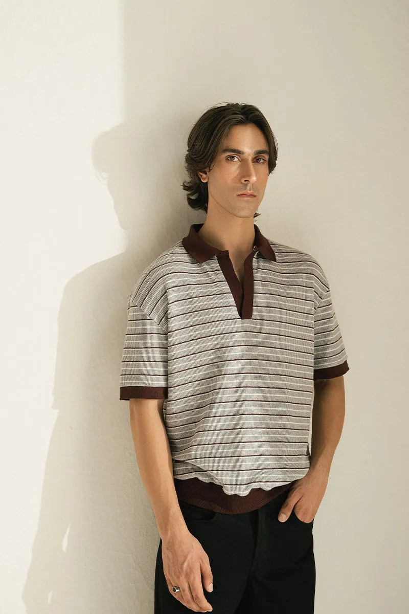 GREY AND BURGUNDY POLO SHIRT