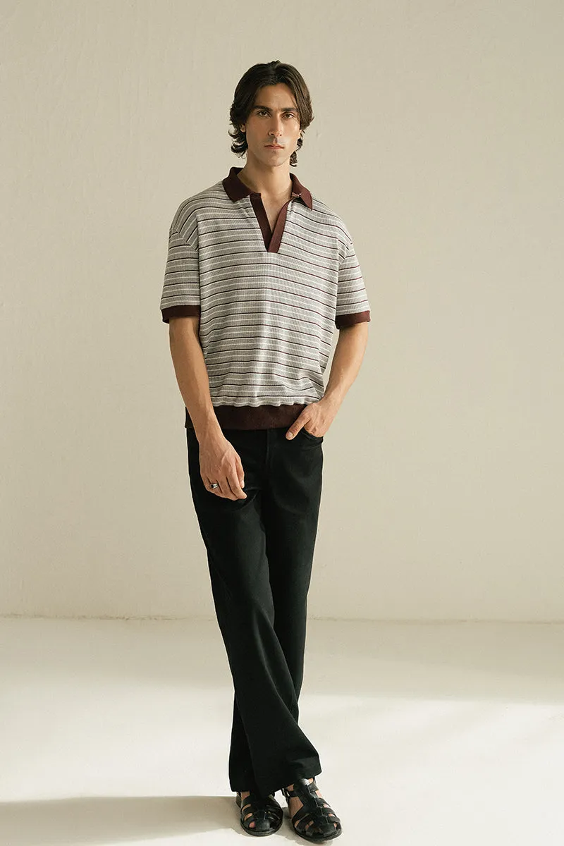 GREY AND BURGUNDY POLO SHIRT