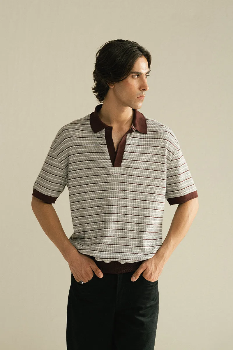 GREY AND BURGUNDY POLO SHIRT