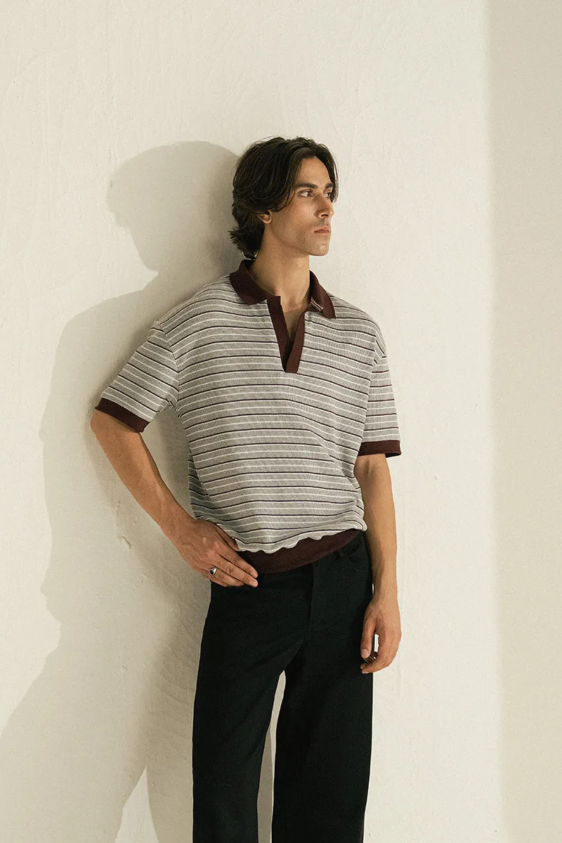 GREY AND BURGUNDY POLO SHIRT