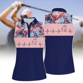 Heart Beat Golf Tropical Flower Women Short Sleeve Polo Shirt Sleeveless Polo Shirt